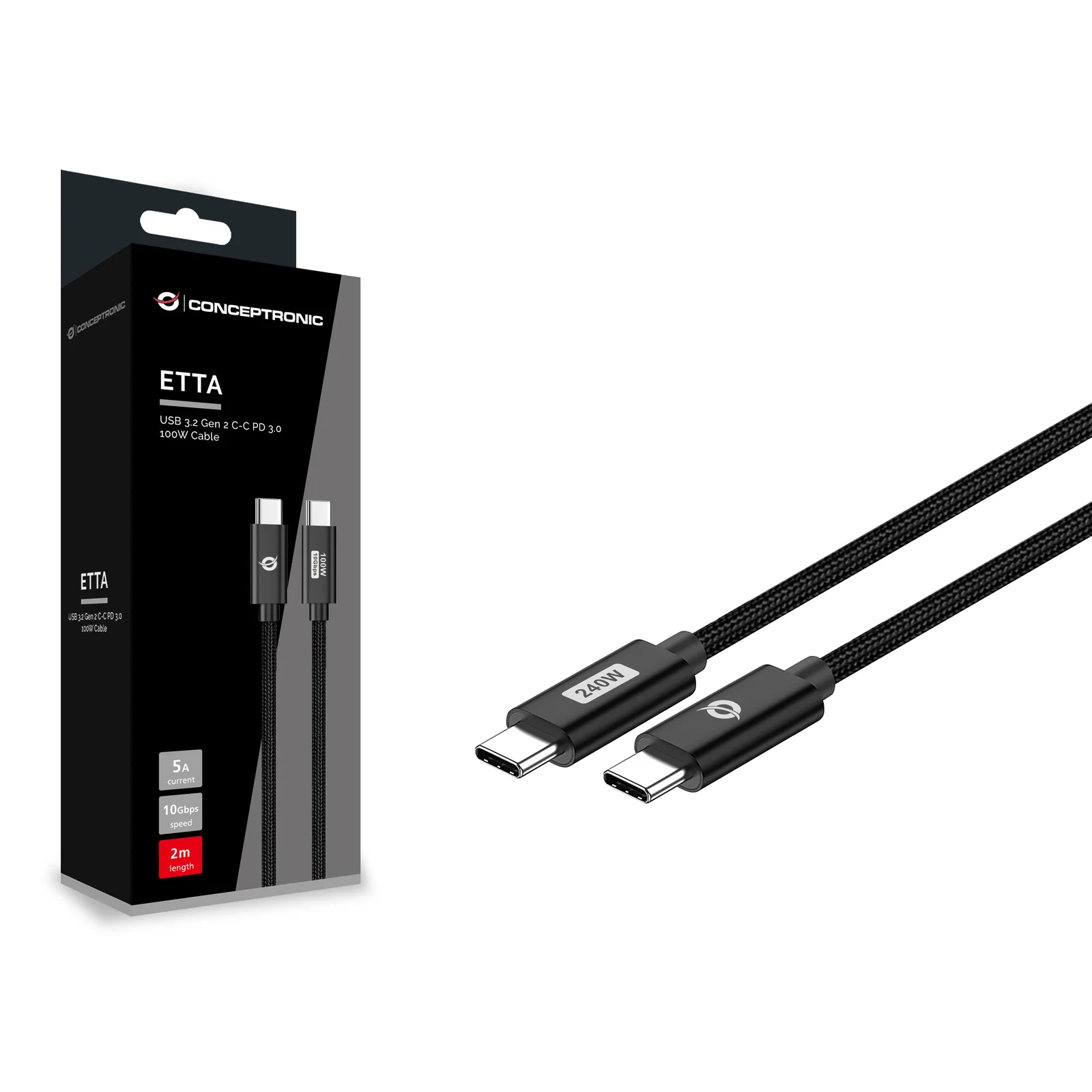Conceptronic ETTA03B12 câble USB USB 2.0 1,2 m USB C 0,48 Gbit/s 240 W Noir