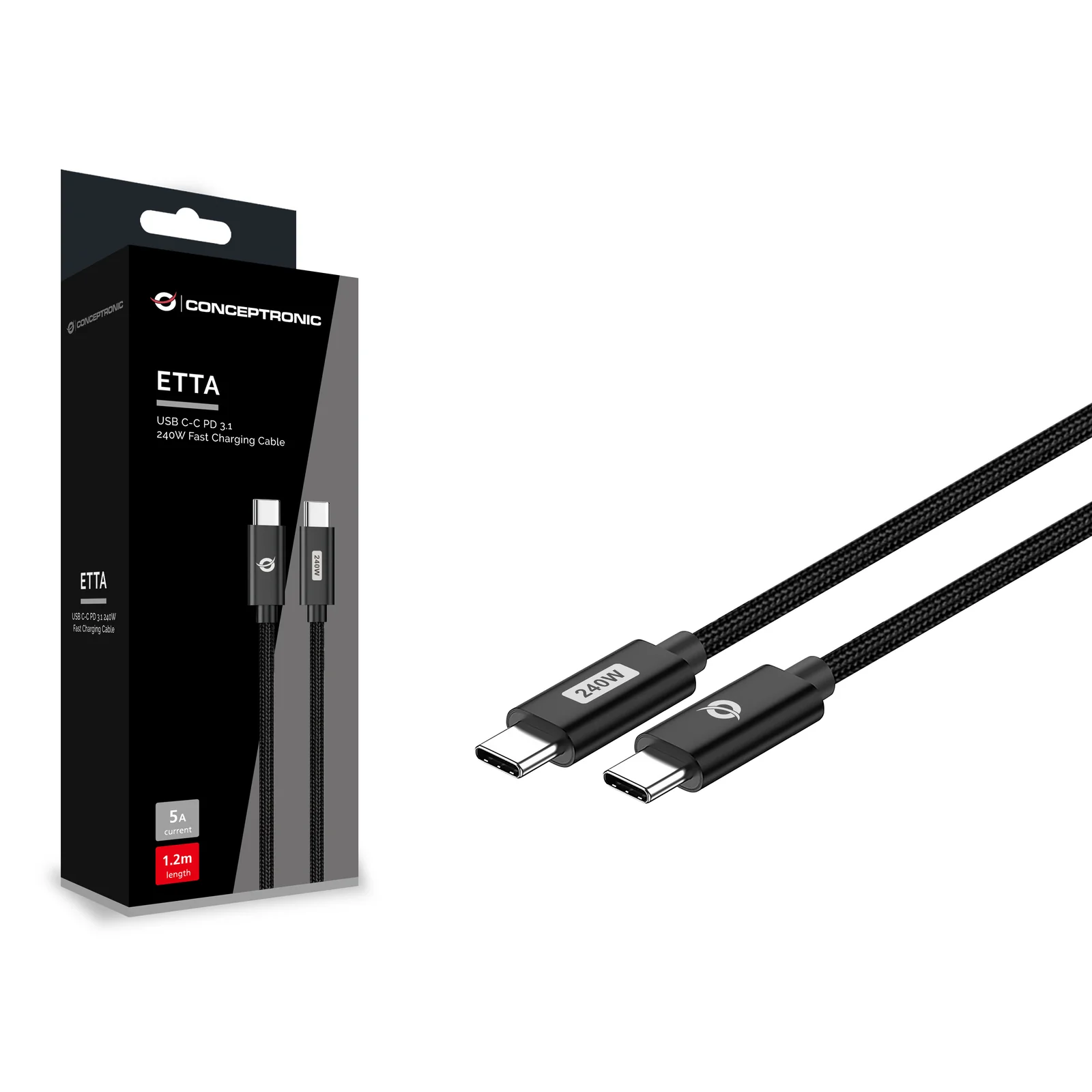 Conceptronic ETTA03B20 câble USB USB 2.0 2 m USB C 0,48 Gbit/s 240 W Noir