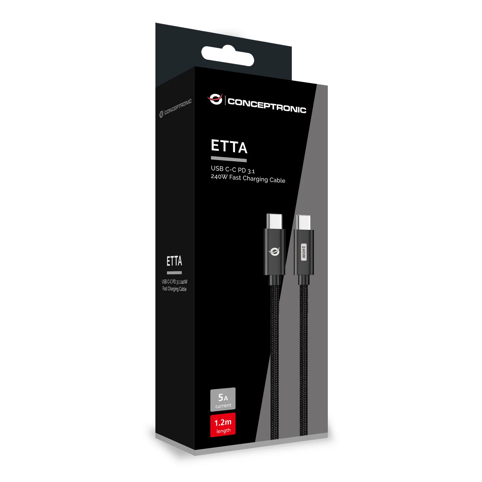 Conceptronic ETTA03B20 câble USB USB 2.0 2 m USB C 0,48 Gbit/s 240 W Noir