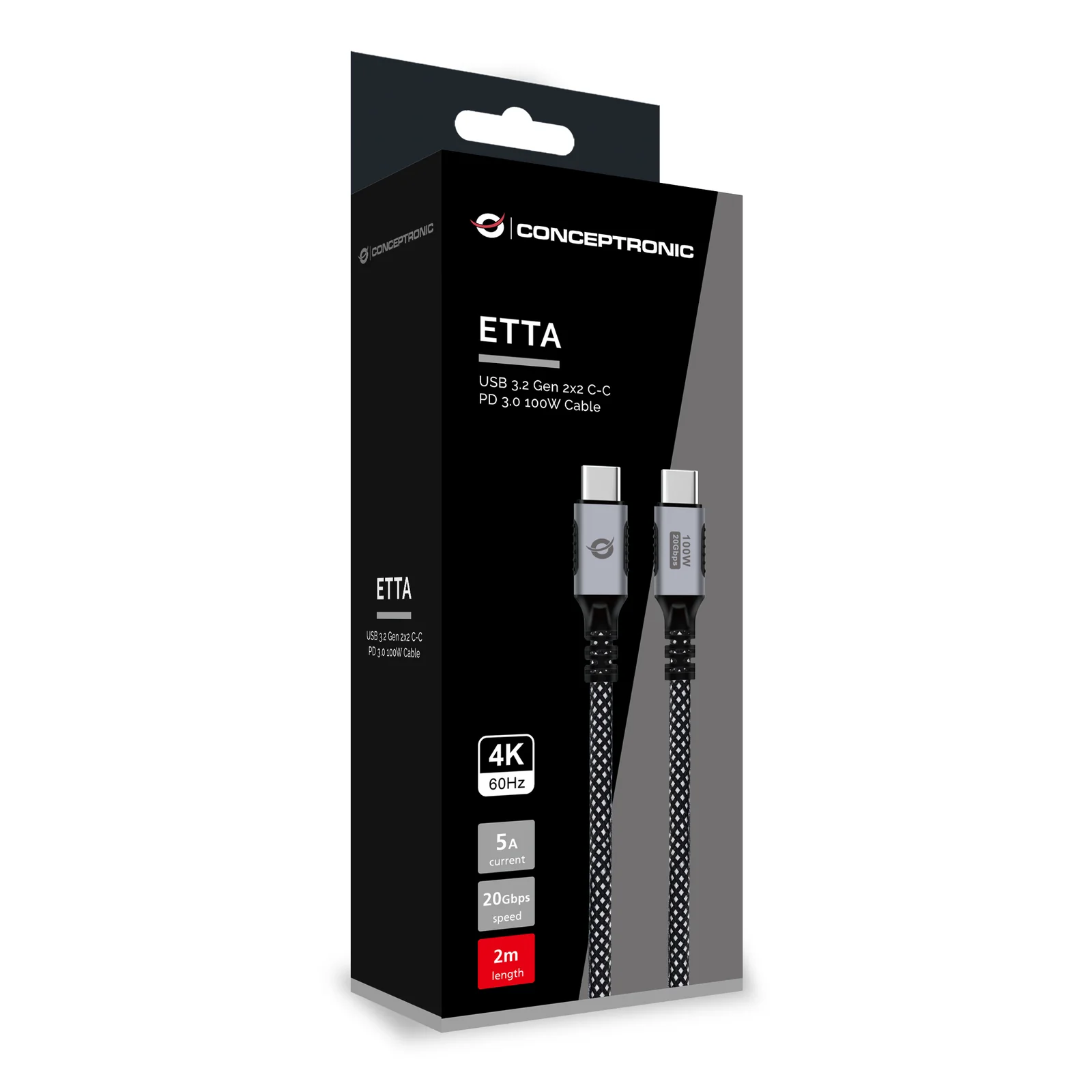 Conceptronic ETTA07B20 câble USB USB 3.2 Gen 2x2 2 m USB C 20 Gbit/s 100 W Noir