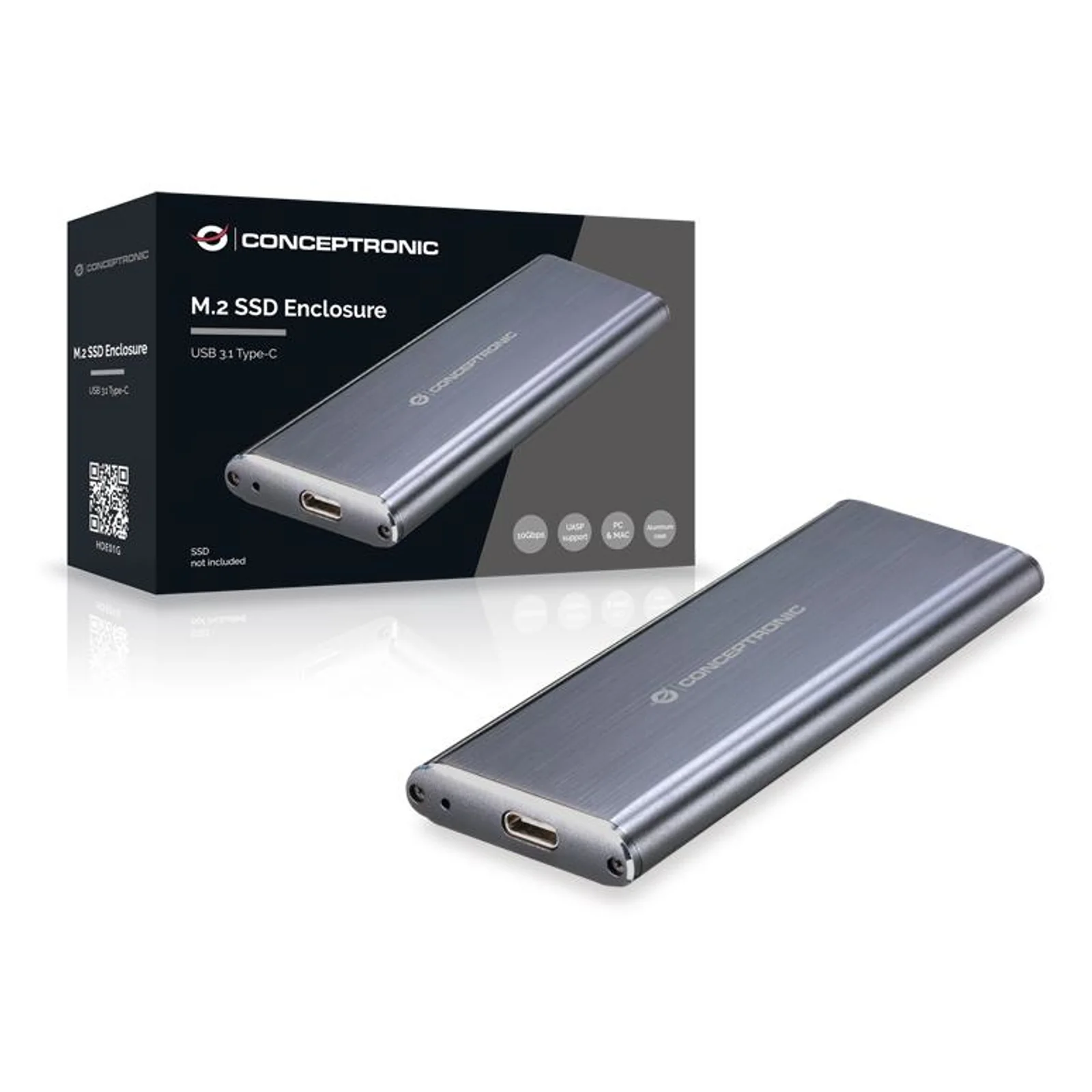 Conceptronic HDE01G Boîtier de disques de stockage Enceinte ssd Gris M.2