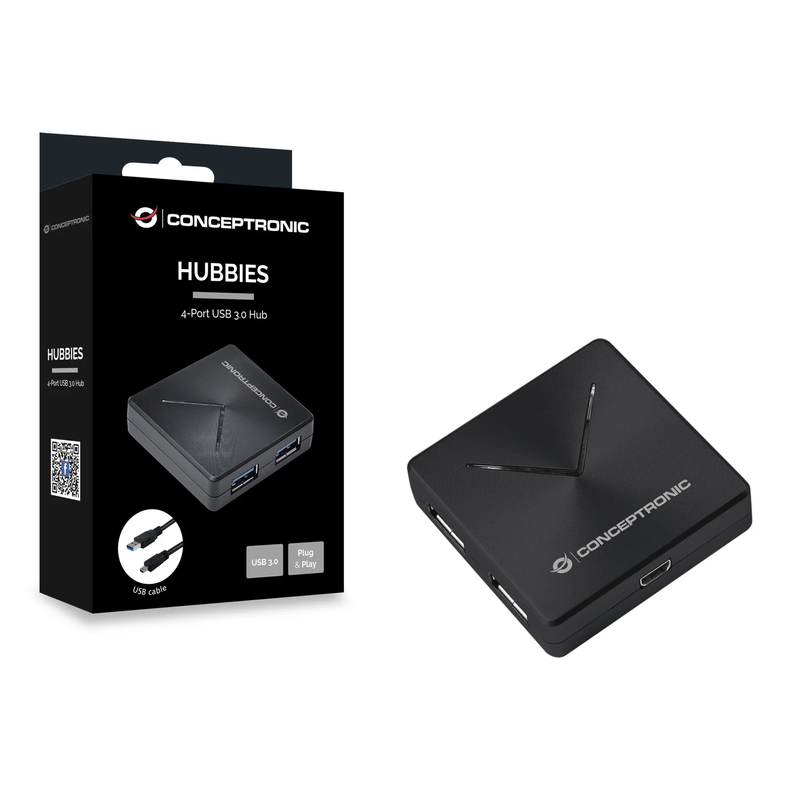 Conceptronic HUBBIES02B hub & concentrateur USB 3.2 Gen 1 (3.1 Gen 1) Mini-B 5000 Mbit/s Noir