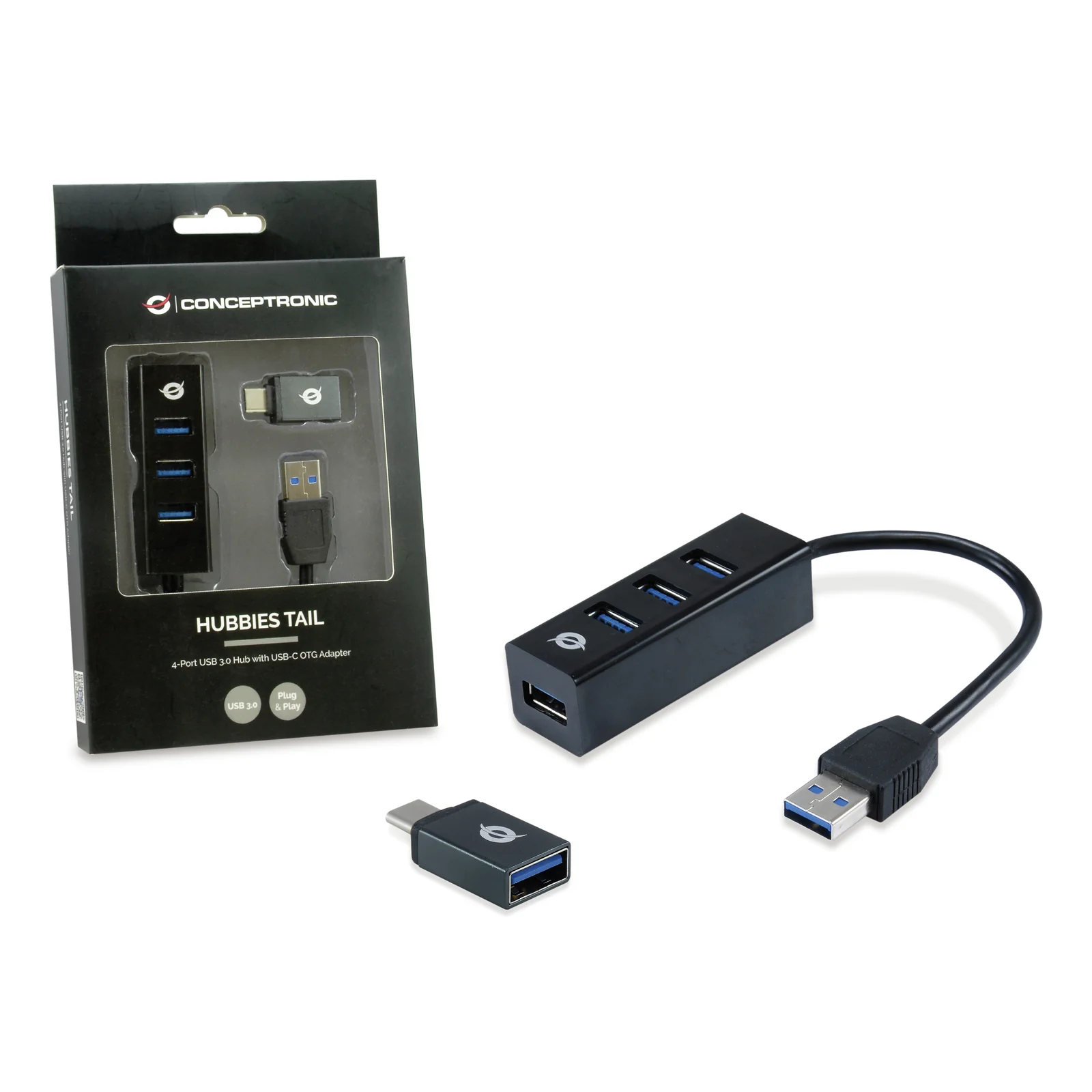 Conceptronic HUBBIES04B hub & concentrateur USB 3.2 Gen 1 (3.1 Gen 1) Type-A 5000 Mbit/s Noir