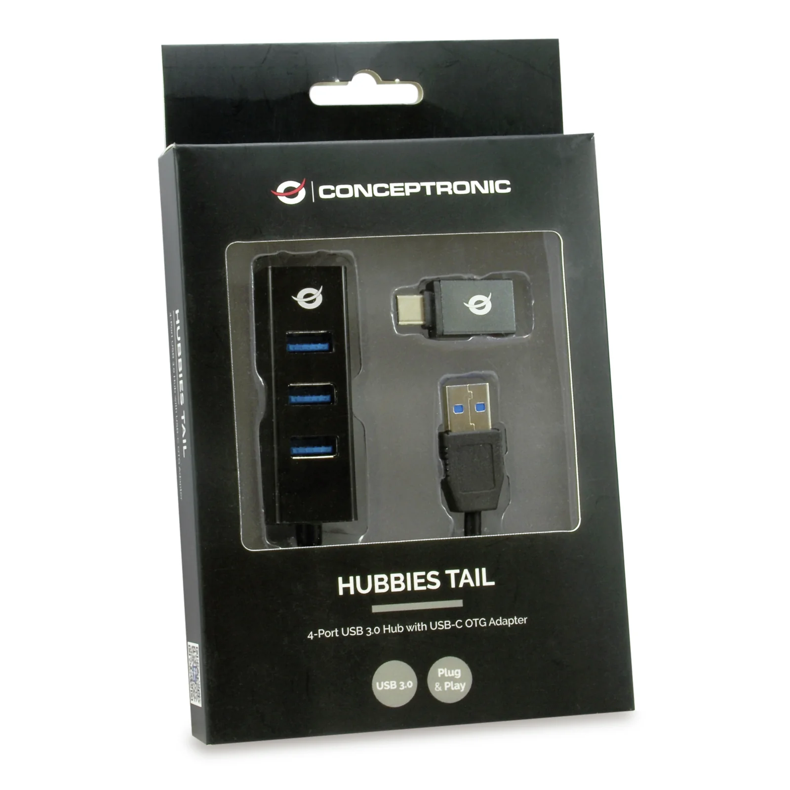 Conceptronic HUBBIES04B hub & concentrateur USB 3.2 Gen 1 (3.1 Gen 1) Type-A 5000 Mbit/s Noir