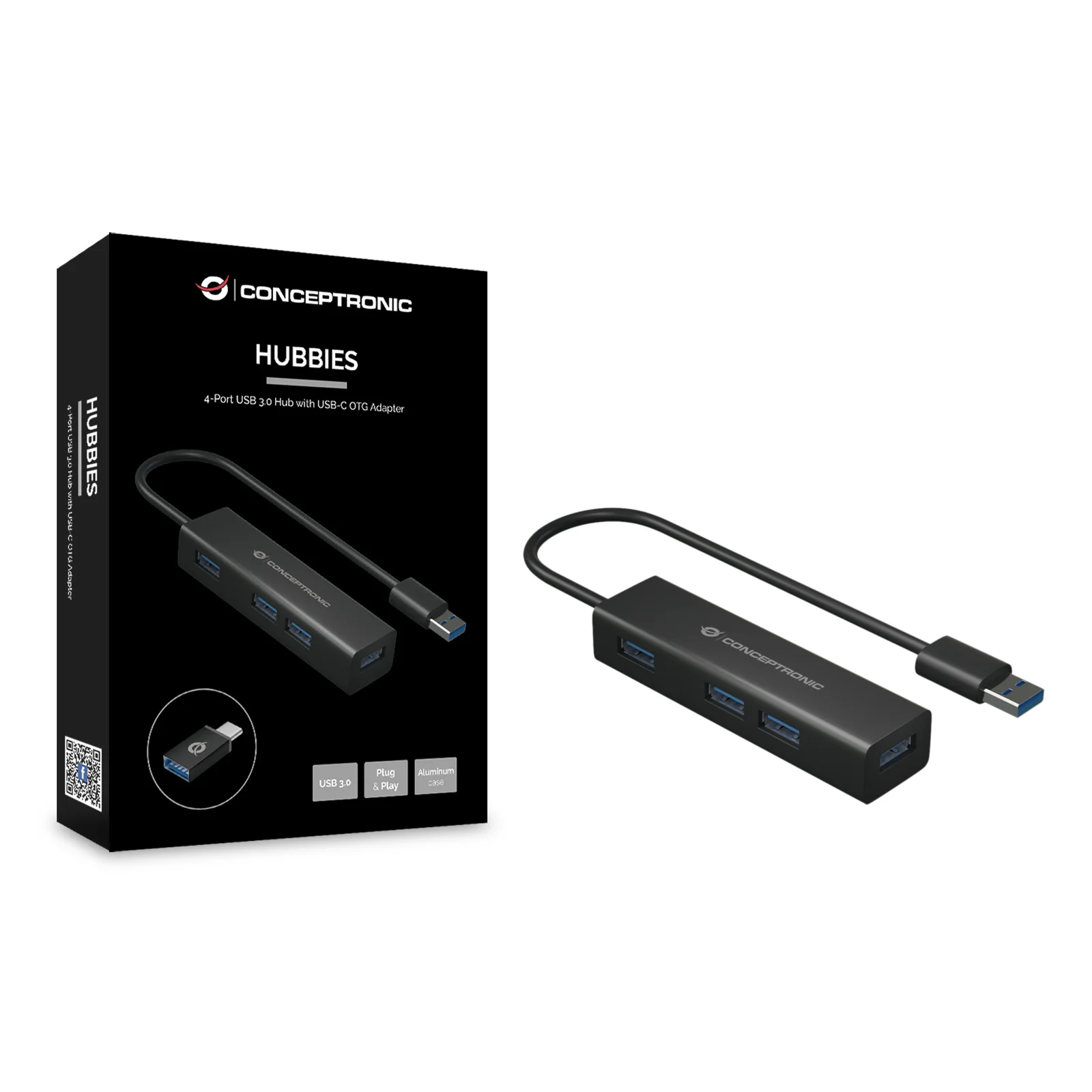 Conceptronic HUBBIES06B hub & concentrateur USB 3.2 Gen 1 (3.1 Gen 1) Type-A 5000 Mbit/s Noir