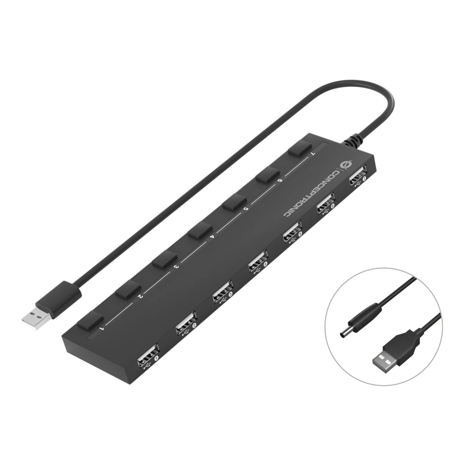 HUBBIES08B hub & concentrateur USB 2.0 480 Mbit/s Noir