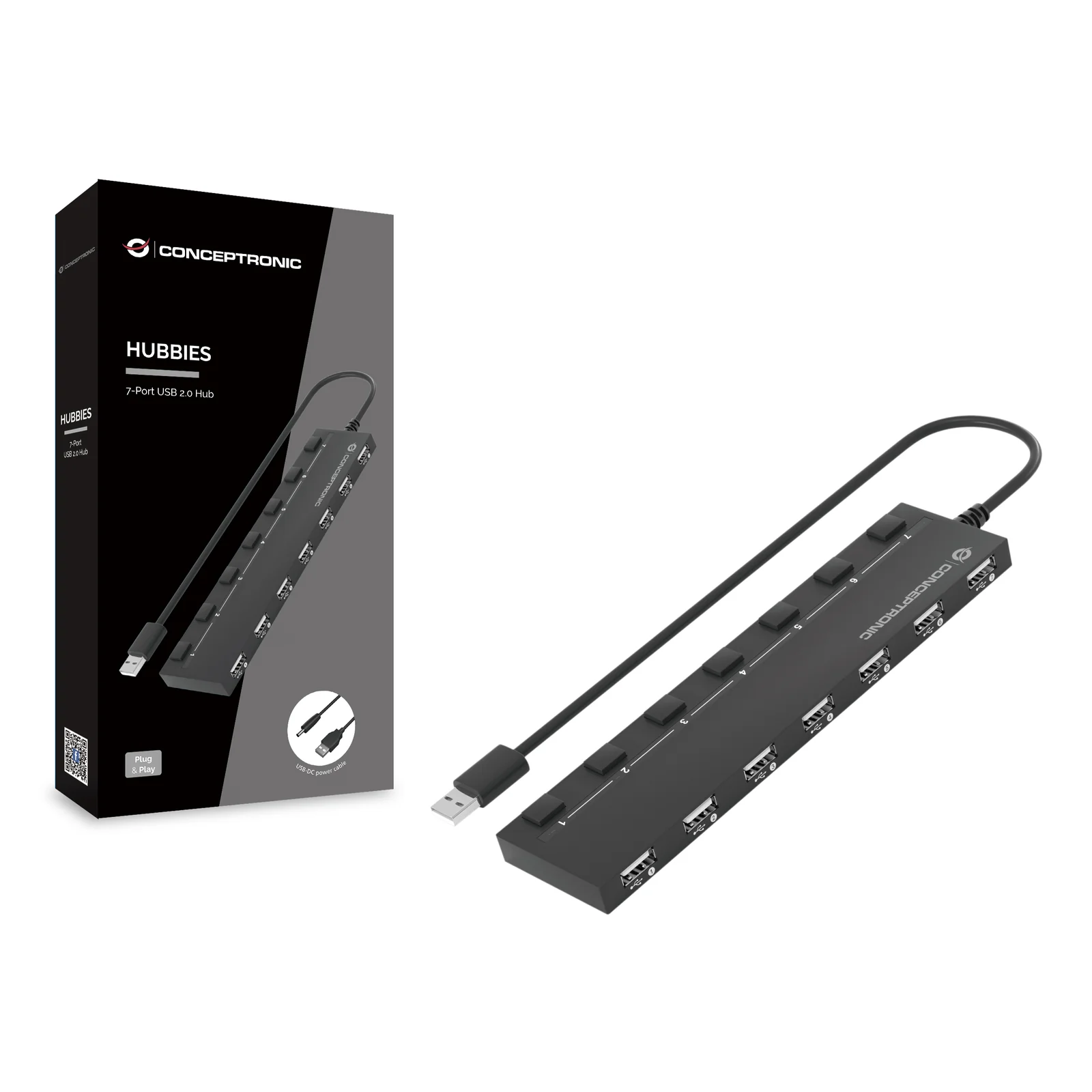 Conceptronic HUBBIES08B hub & concentrateur USB 2.0 480 Mbit/s Noir