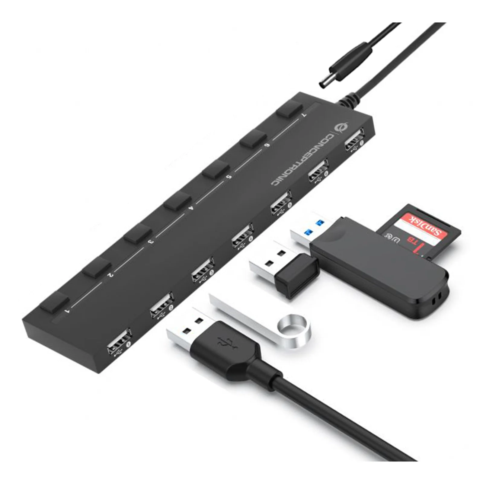 Conceptronic HUBBIES08B hub & concentrateur USB 2.0 480 Mbit/s Noir