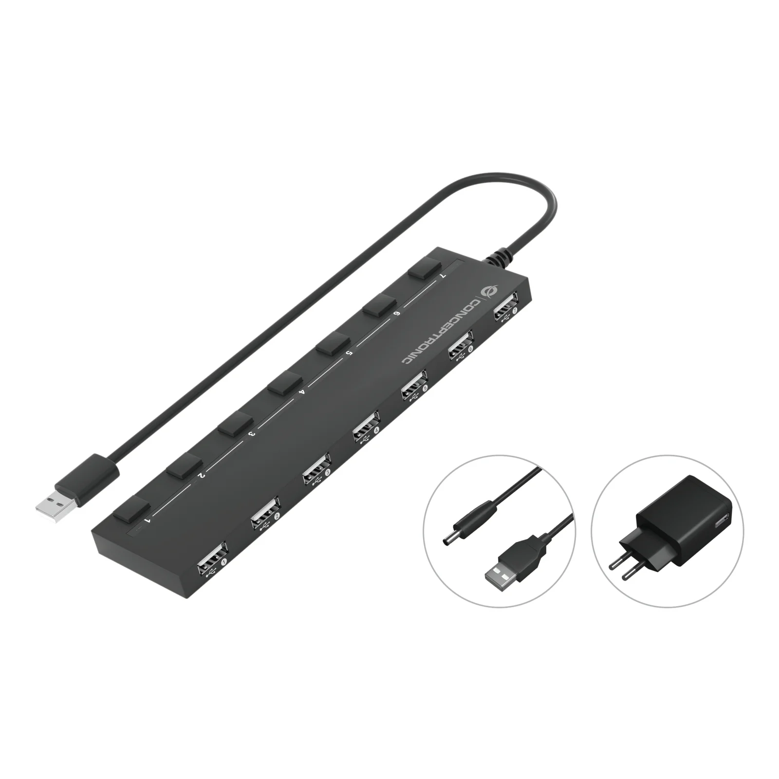 HUBBIES08BP hub & concentrateur USB 2.0 480 Mbit/s Noir