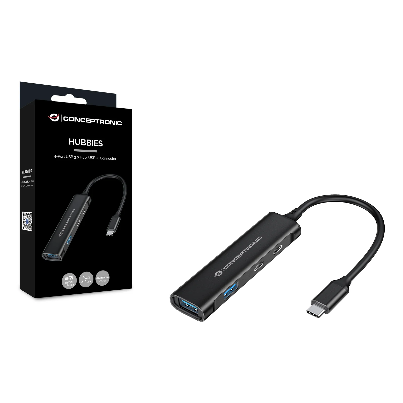 Conceptronic HUBBIES12B hub & concentrateur USB 3.2 Gen 1 (3.1 Gen 1) Type-C 5000 Mbit/s Noir