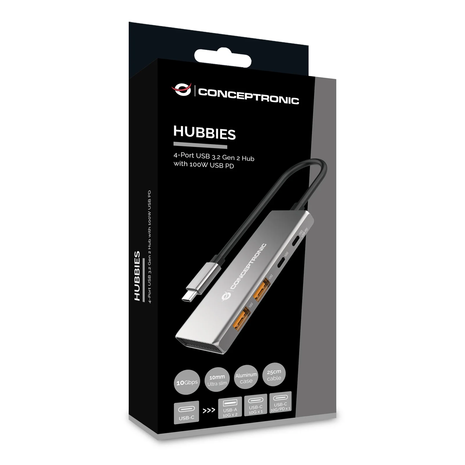 Conceptronic HUBBIES15G hub & concentrateur USB 3.2 Gen 2 (3.1 Gen 2) Type-C 10000 Mbit/s Gris