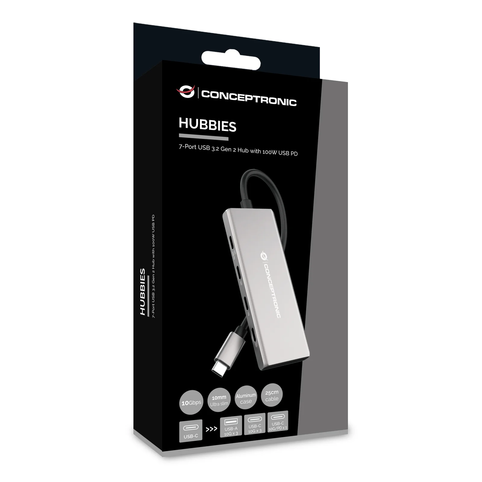 Conceptronic HUBBIES17G hub & concentrateur USB 3.2 Gen 2 (3.1 Gen 2) Type-C 10000 Mbit/s Gris