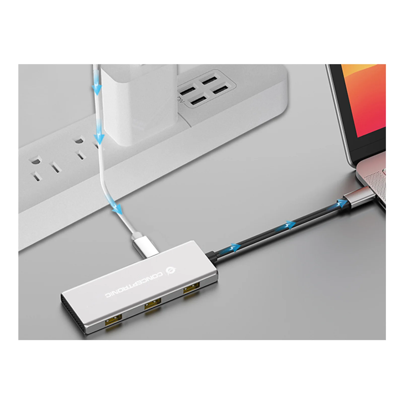 Conceptronic HUBBIES17G hub & concentrateur USB 3.2 Gen 2 (3.1 Gen 2) Type-C 10000 Mbit/s Gris