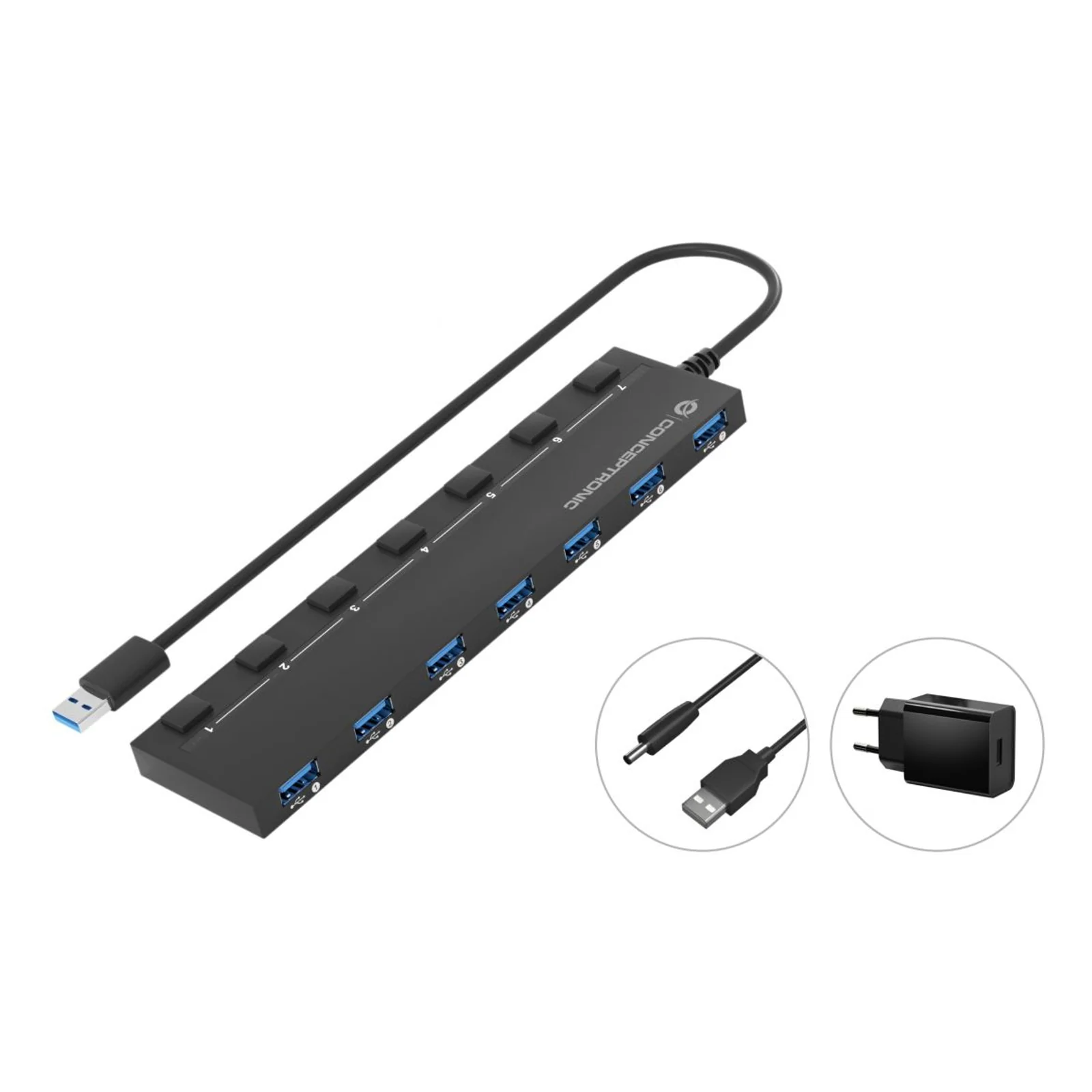 HUBBIES19BP hub & concentrateur USB 3.2 Gen 1 (3.1 Gen 1) Type-A 5000 Mbit/s Noir
