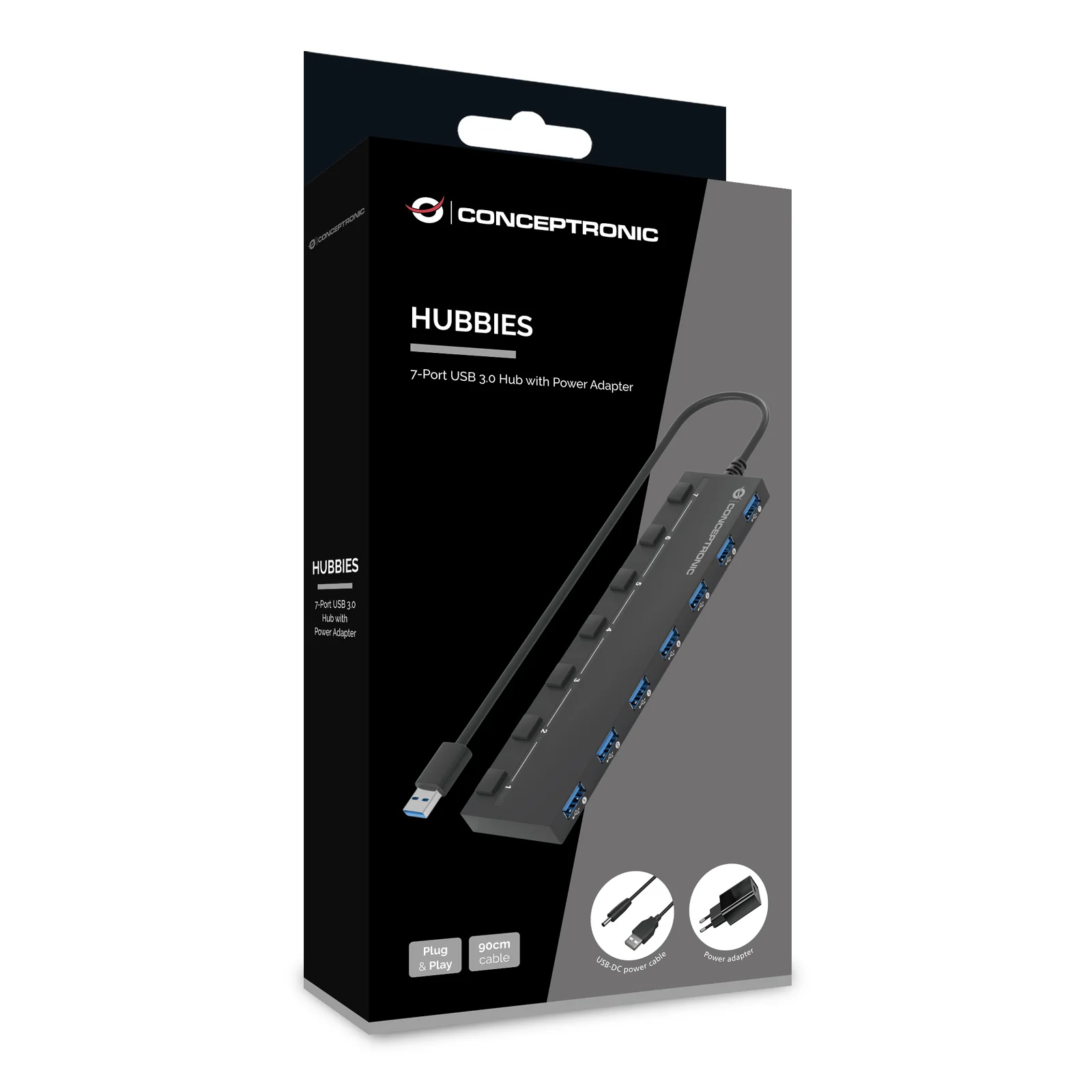 Conceptronic HUBBIES19BP hub & concentrateur USB 3.2 Gen 1 (3.1 Gen 1) Type-A 5000 Mbit/s Noir
