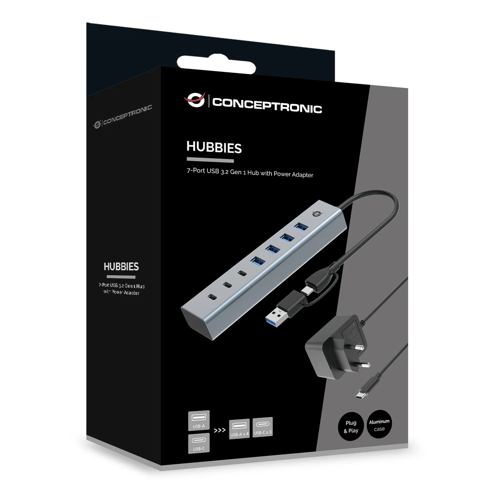 Conceptronic HUBBIES20GP hub & concentrateur USB 3.2 Gen 1 (3.1 Gen 1) Type-C 5000 Mbit/s Gris