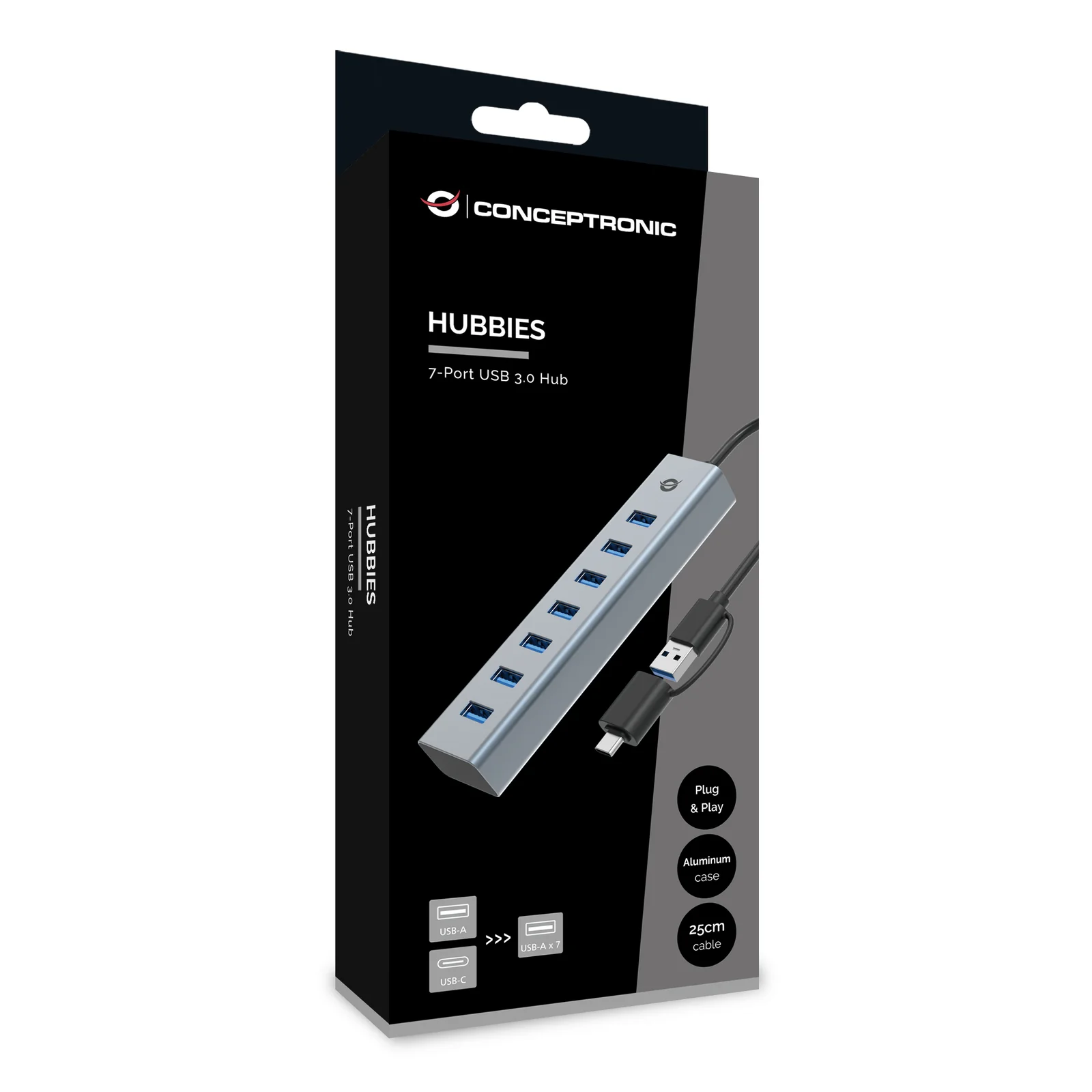 Conceptronic HUBBIES21G hub & concentrateur USB 3.2 Gen 1 (3.1 Gen 1) Type-A 5000 Mbit/s Gris