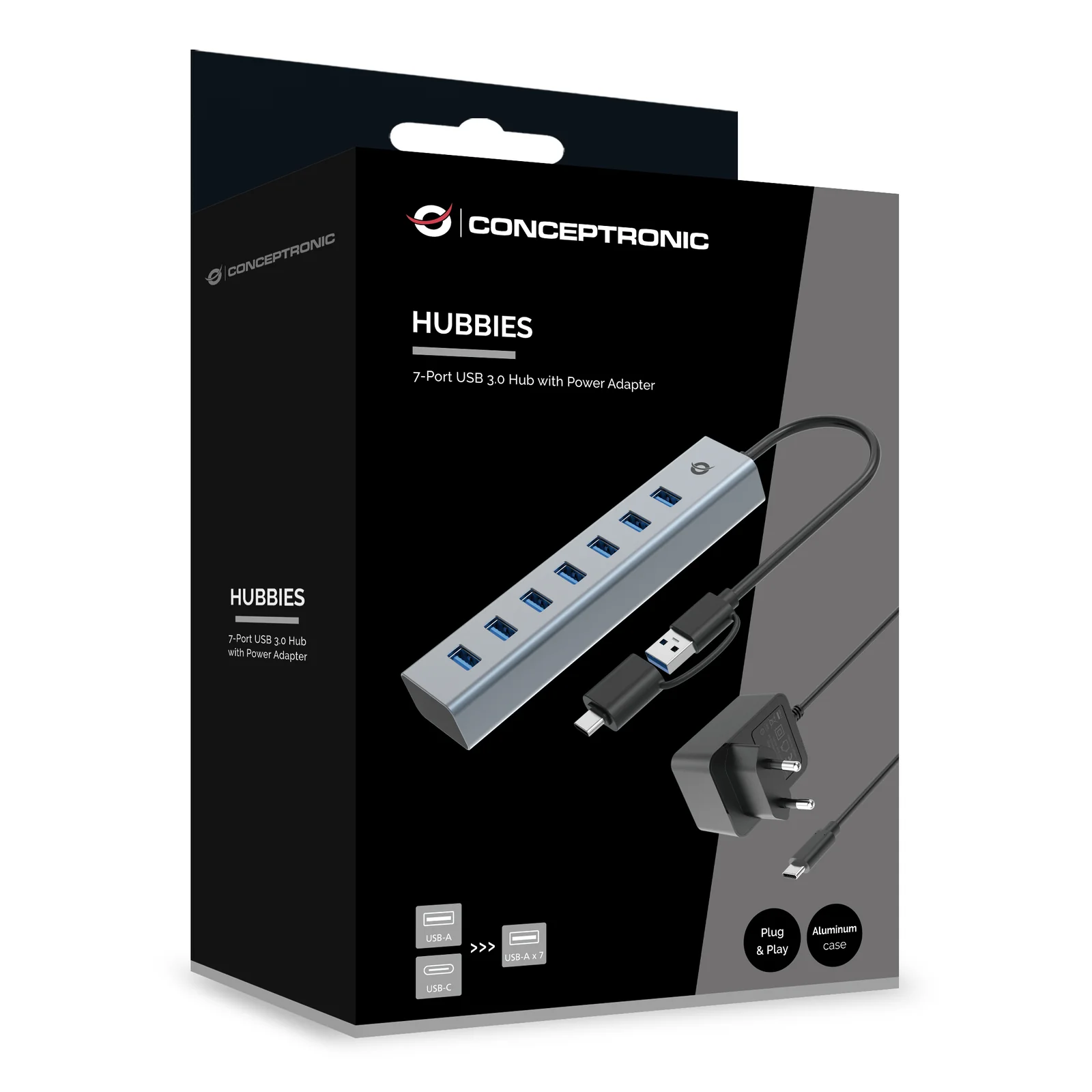 Conceptronic HUBBIES21GP hub & concentrateur USB 3.2 Gen 1 (3.1 Gen 1) Type-A 5000 Mbit/s Gris