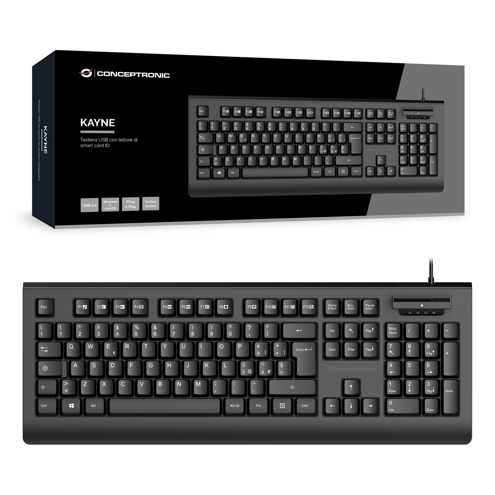 Conceptronic KAYNE01IT clavier Bureau USB QWERTY Italien Noir