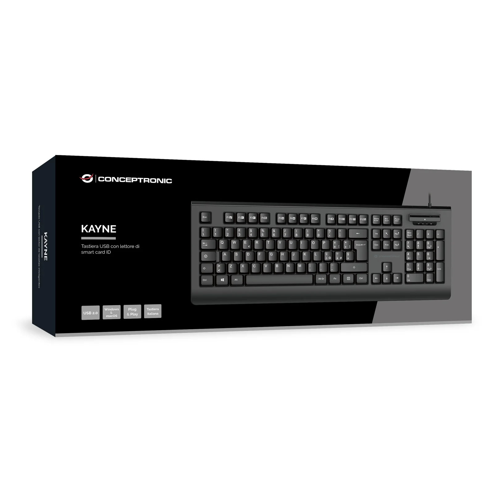 Conceptronic KAYNE01IT clavier Bureau USB QWERTY Italien Noir