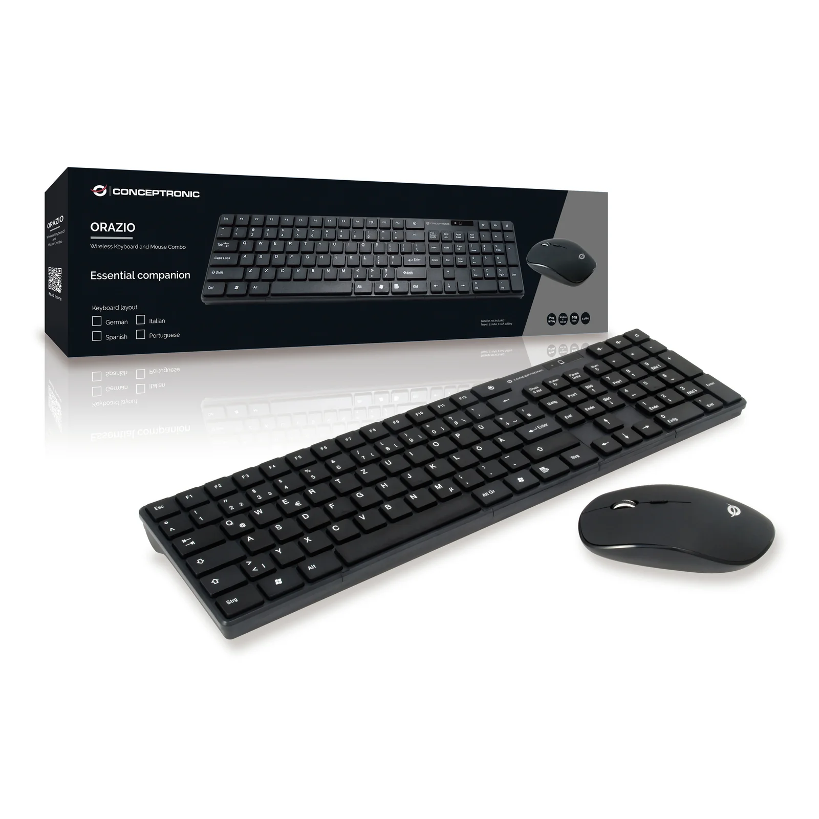 Conceptronic ORAZIO01DE clavier Souris incluse Maison RF sans fil QWERTZ Allemand Noir
