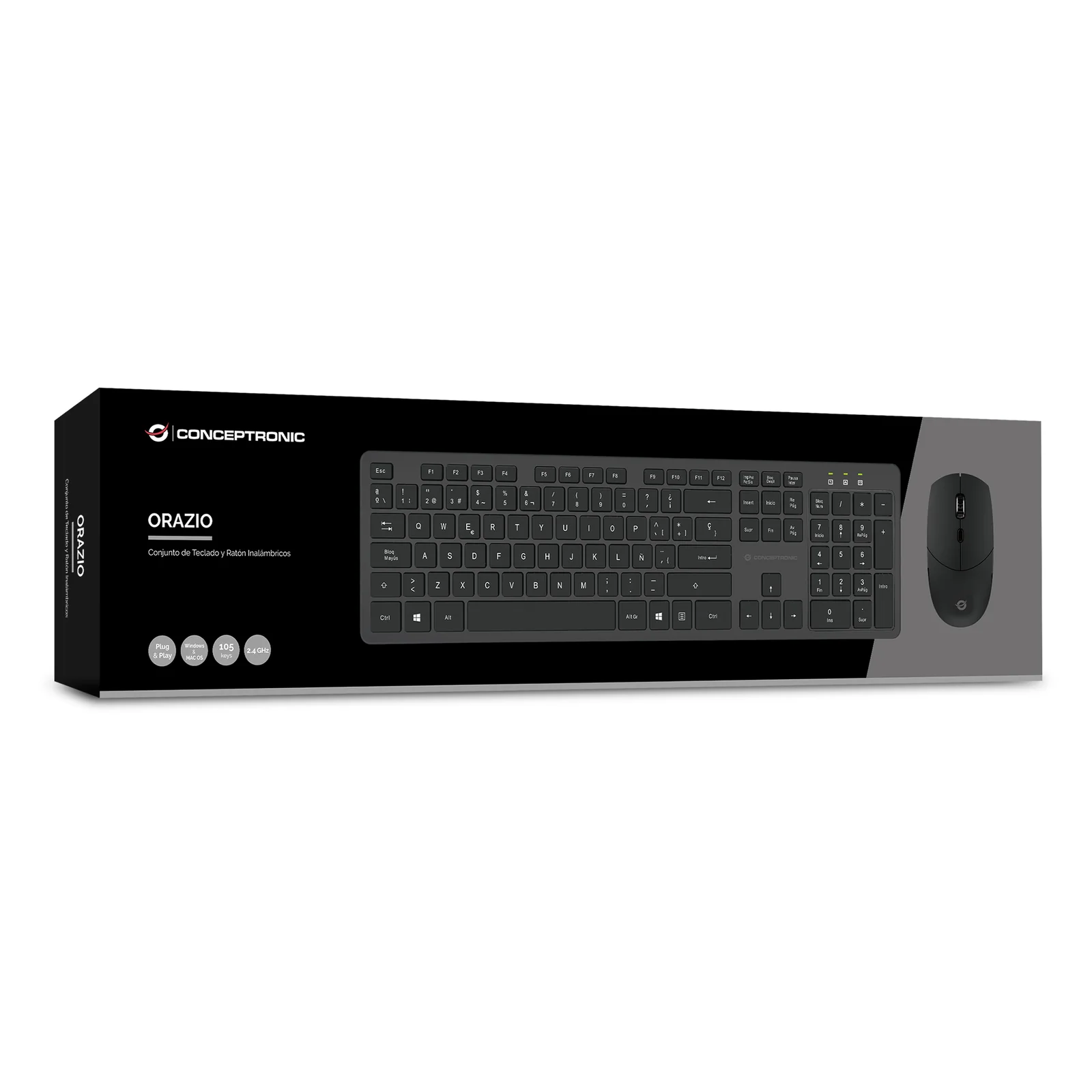 Conceptronic ORAZIO01ES clavier Souris incluse Bureau RF sans fil QWERTY Espagnole Noir
