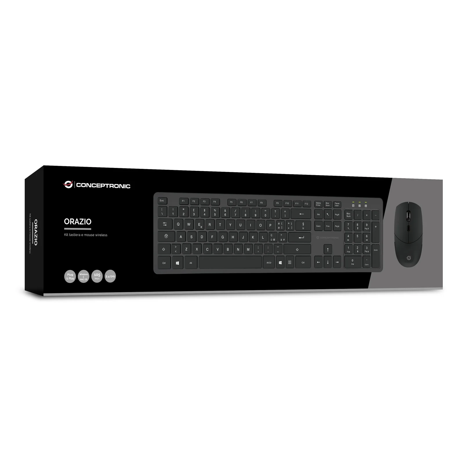 Conceptronic ORAZIO01IT clavier Souris incluse Bureau RF sans fil QWERTY Italien Noir