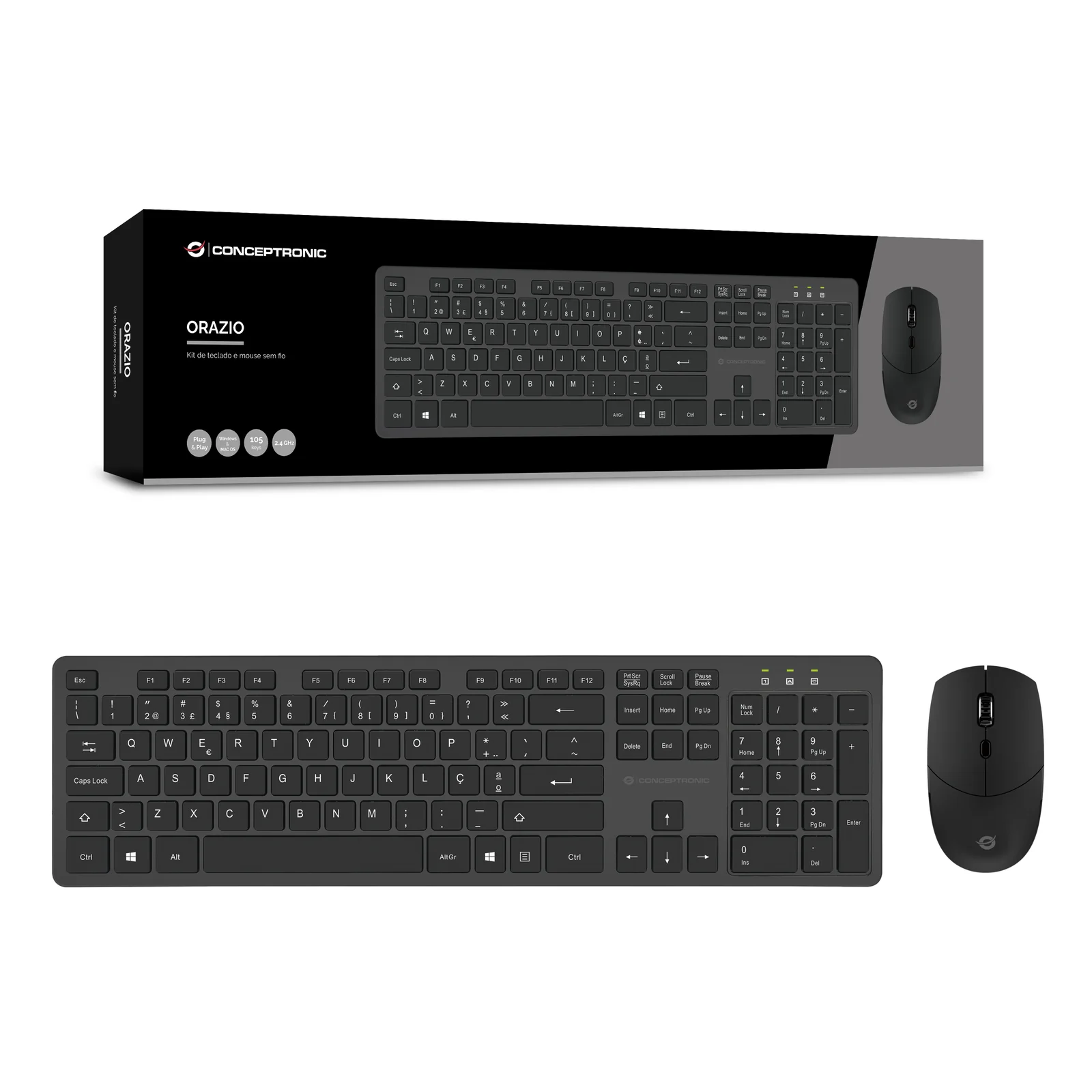 Conceptronic ORAZIO01PT clavier Souris incluse Bureau RF sans fil QWERTY Portuguais Noir