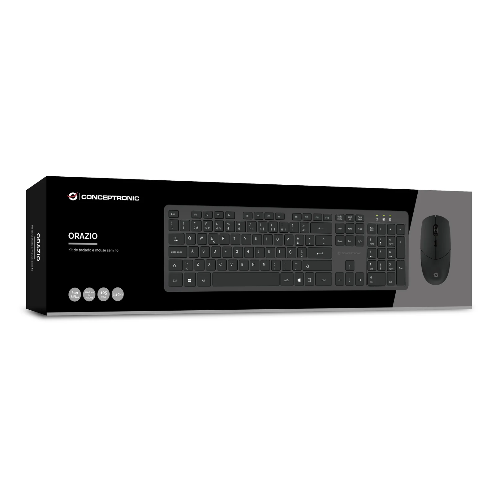Conceptronic ORAZIO01PT clavier Souris incluse Bureau RF sans fil QWERTY Portuguais Noir