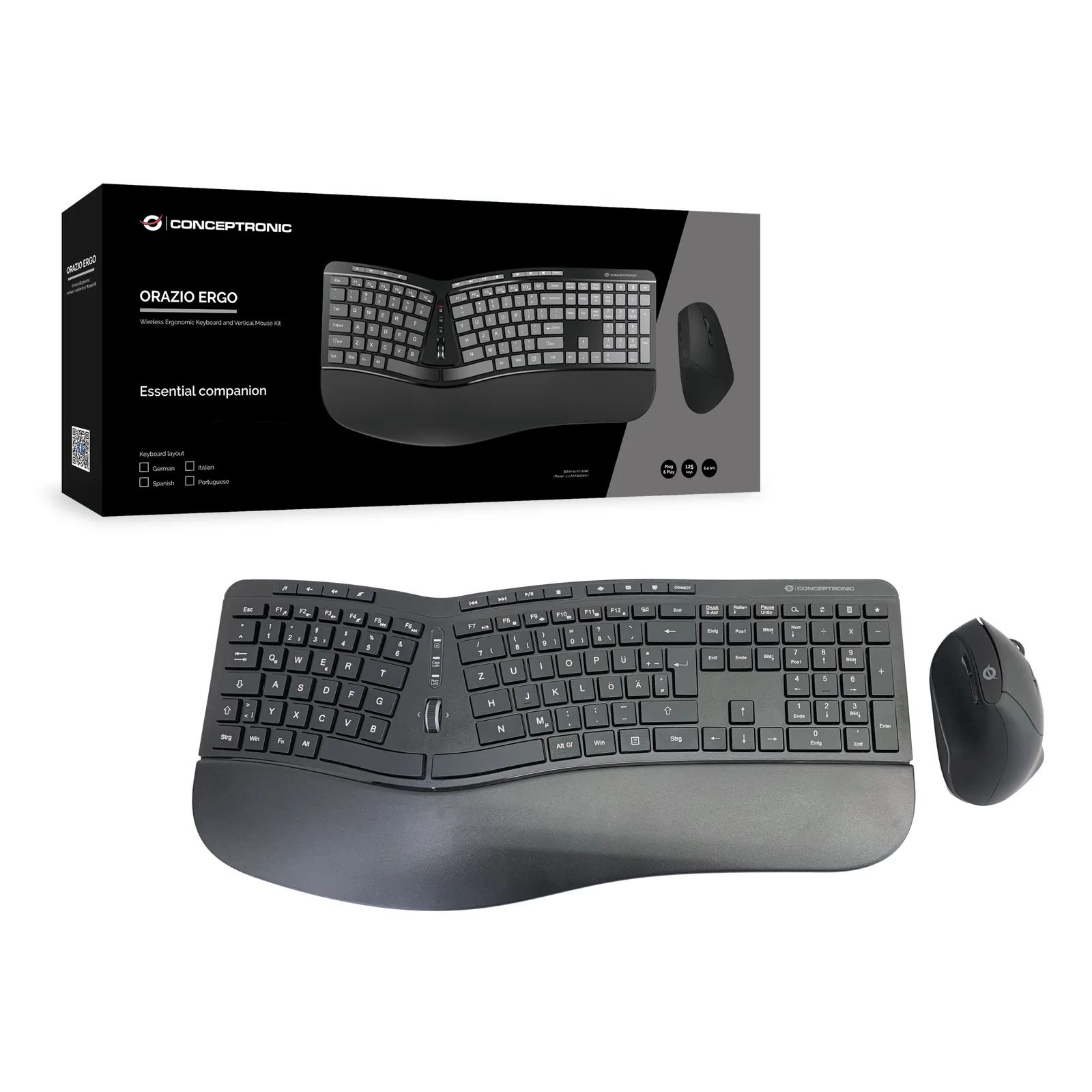 Conceptronic ORAZIO02DE clavier Souris incluse Bureau RF sans fil QWERTZ Allemand Noir