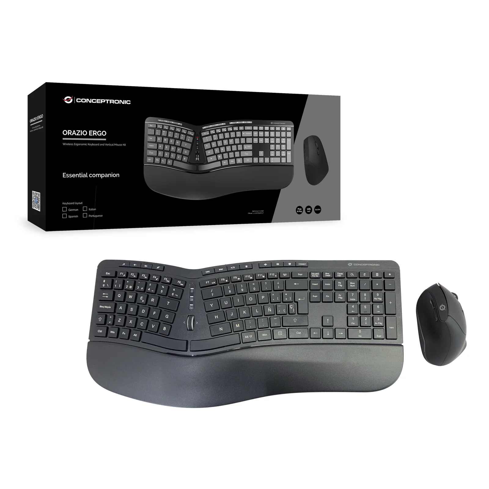Conceptronic ORAZIO02ES clavier Souris incluse Bureau RF sans fil QWERTY Espagnole Noir