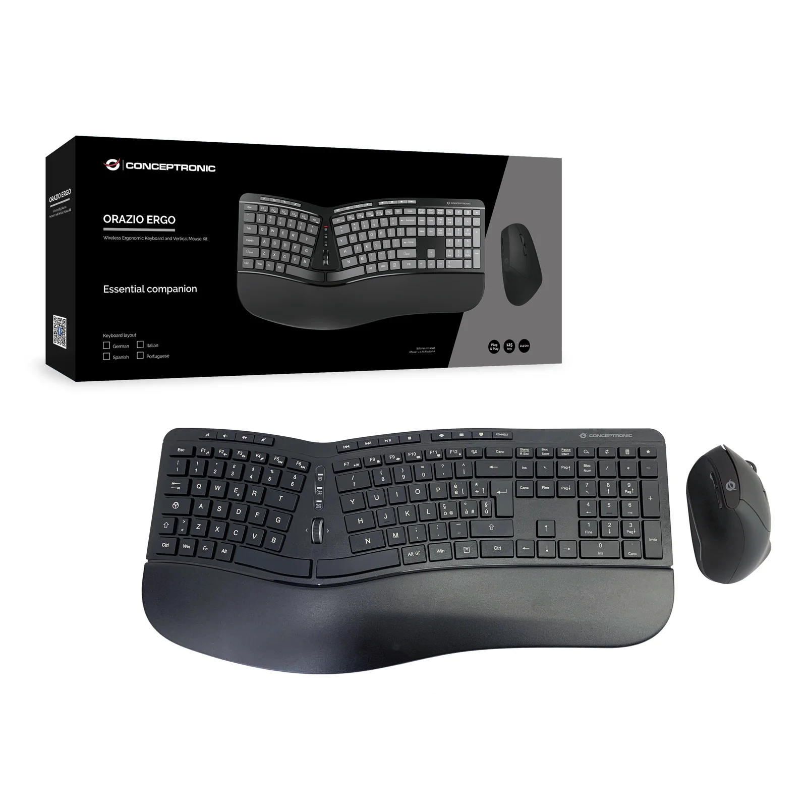 Conceptronic ORAZIO02IT clavier Souris incluse Bureau RF sans fil QWERTY Italien Noir