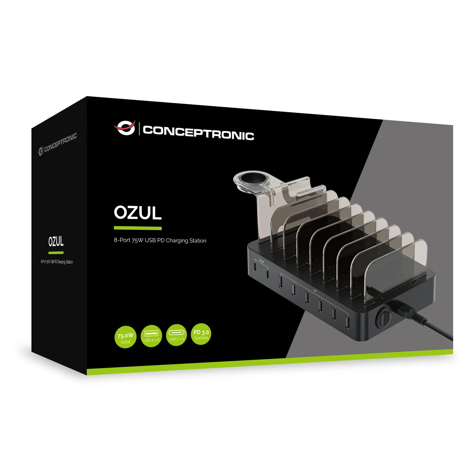 Conceptronic OZUL02B chargeur d'appareils mobiles Universel Noir Secteur Intérieure