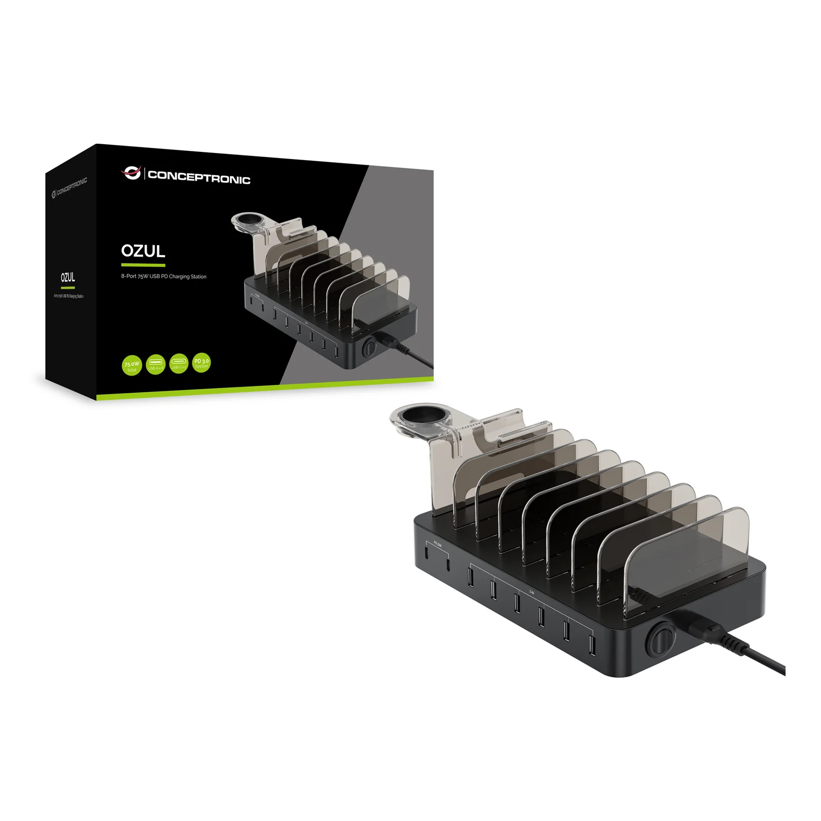 Conceptronic OZUL02B chargeur d'appareils mobiles Universel Noir Secteur Intérieure