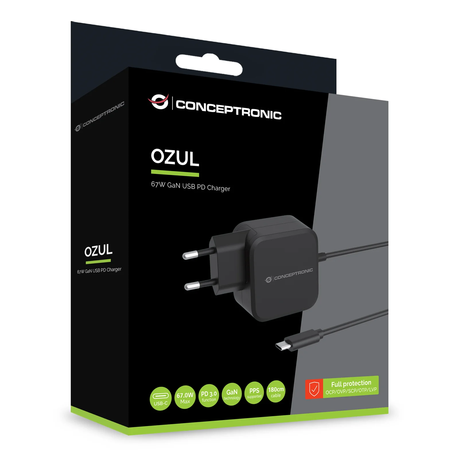 Conceptronic OZUL04BE chargeur d'appareils mobiles Universel Noir Secteur Intérieure