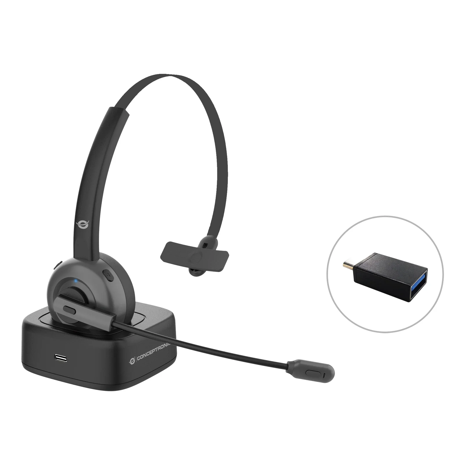 POLONA03BD casque Sans fil Arceau Bureau/Centre d'appels Bluetooth Socle de chargement Noir