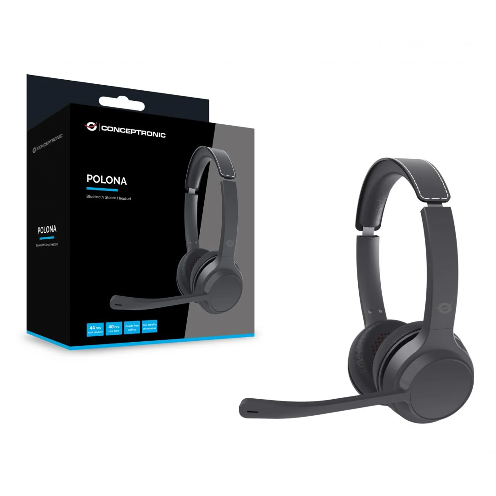 Conceptronic POLONA04B casque Avec fil &sans fil Arceau Appels/Musique USB Type-C Bluetooth Noir