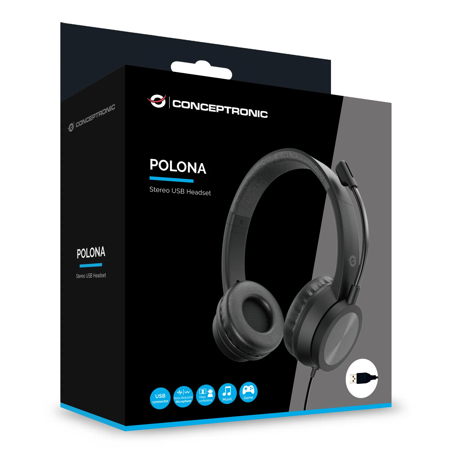 Conceptronic POLONA05B casque Avec fil Arceau Business/Everyday USB Type-A Noir