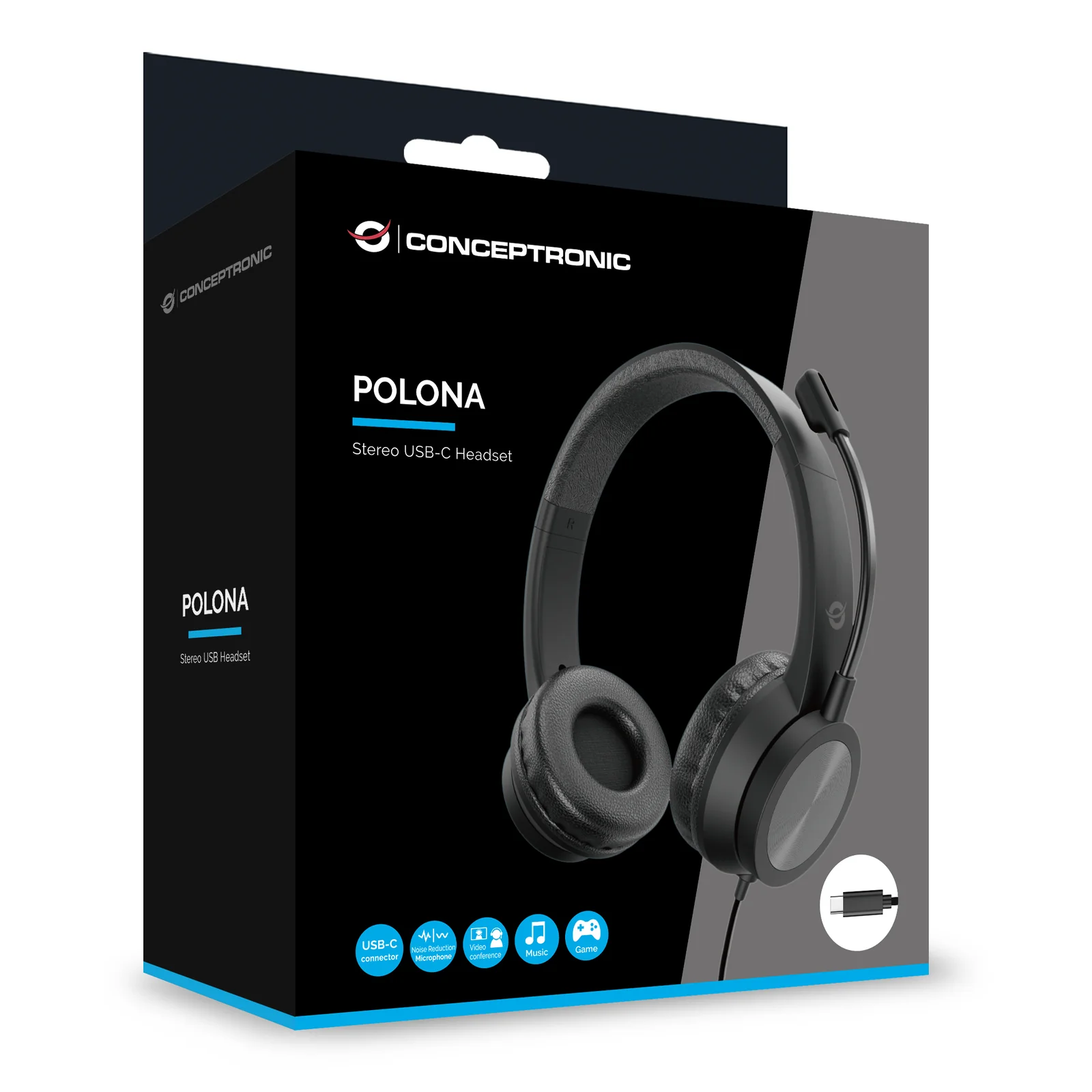 Conceptronic POLONA05BC casque Avec fil Arceau Bureau/Centre d'appels USB Type-C Noir