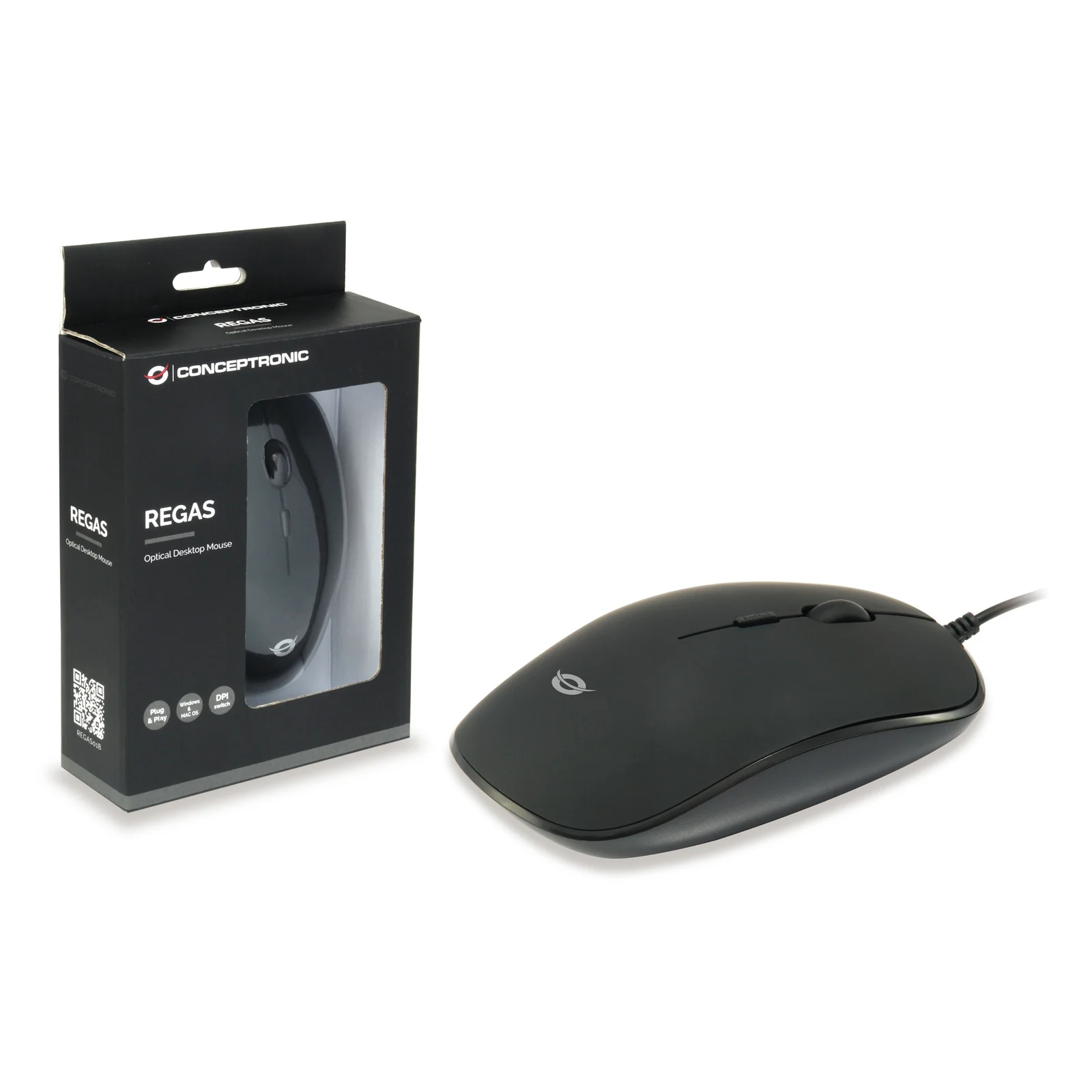 Conceptronic REGAS01B souris Bureau Ambidextre USB Type-A Optique 1200 DPI