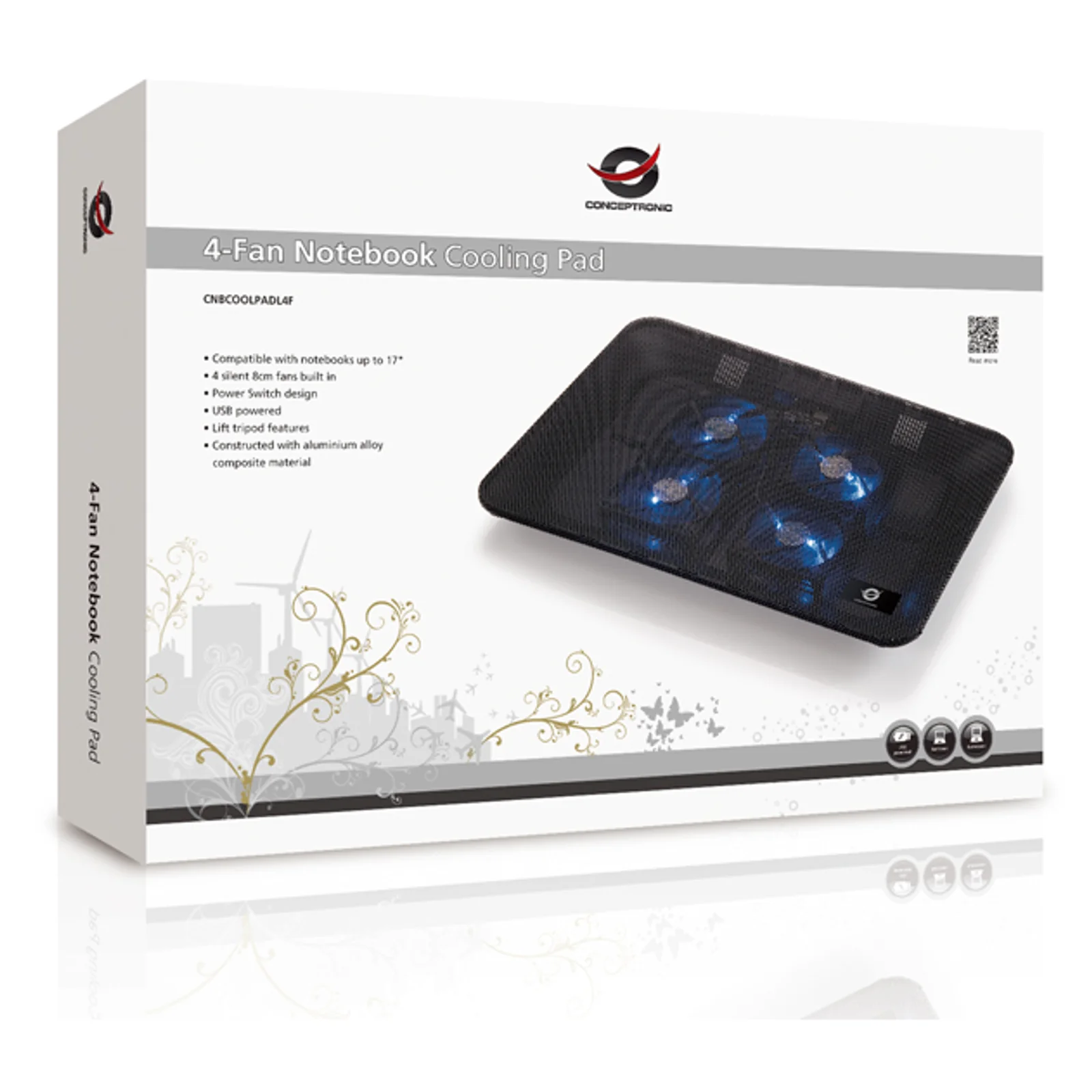Conceptronic Support de refroidissement de portable à 4 ventilateurs