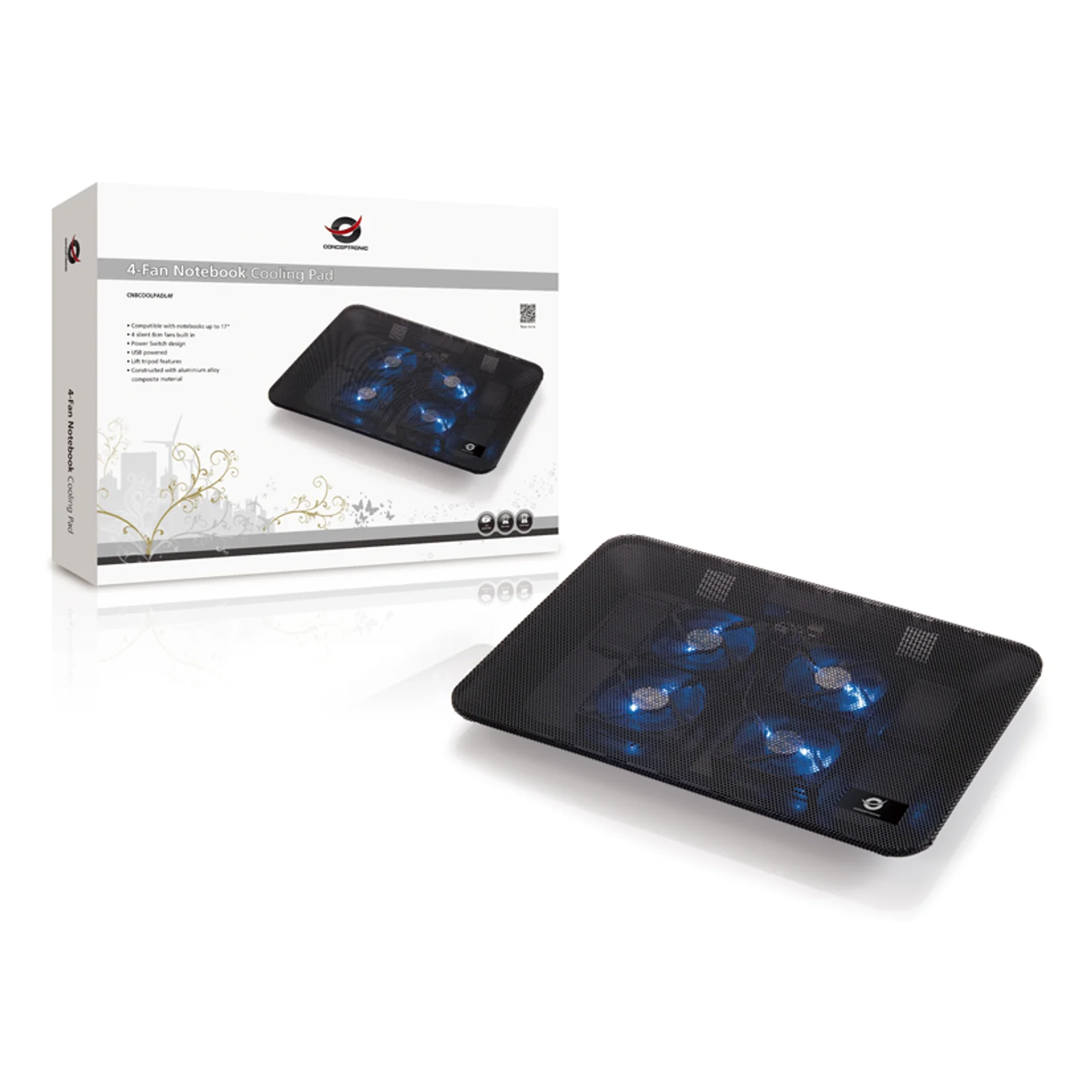 Conceptronic Support de refroidissement de portable à 4 ventilateurs