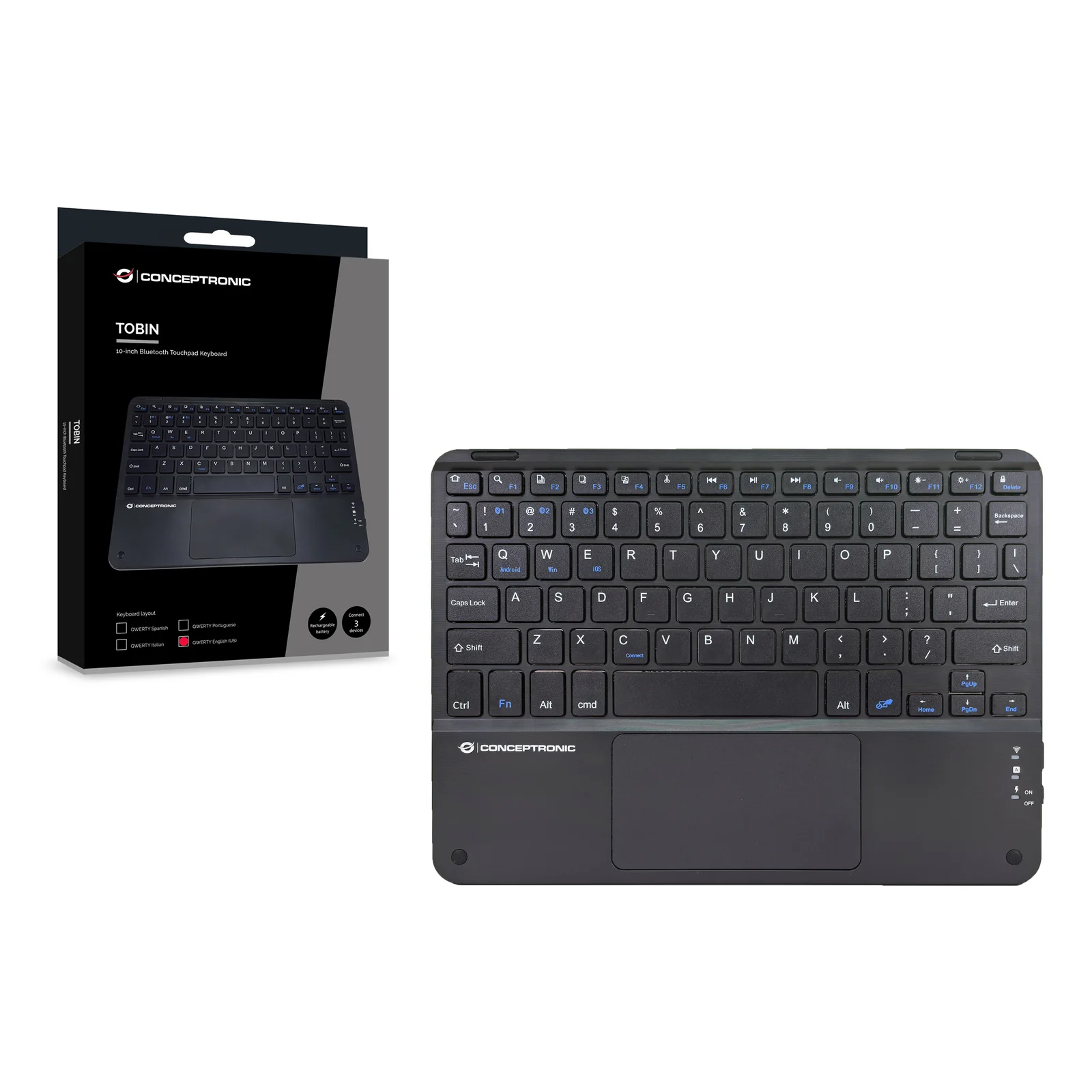 Conceptronic TOBIN01BUS clavier Universel Bluetooth QWERTY Anglais américain Noir