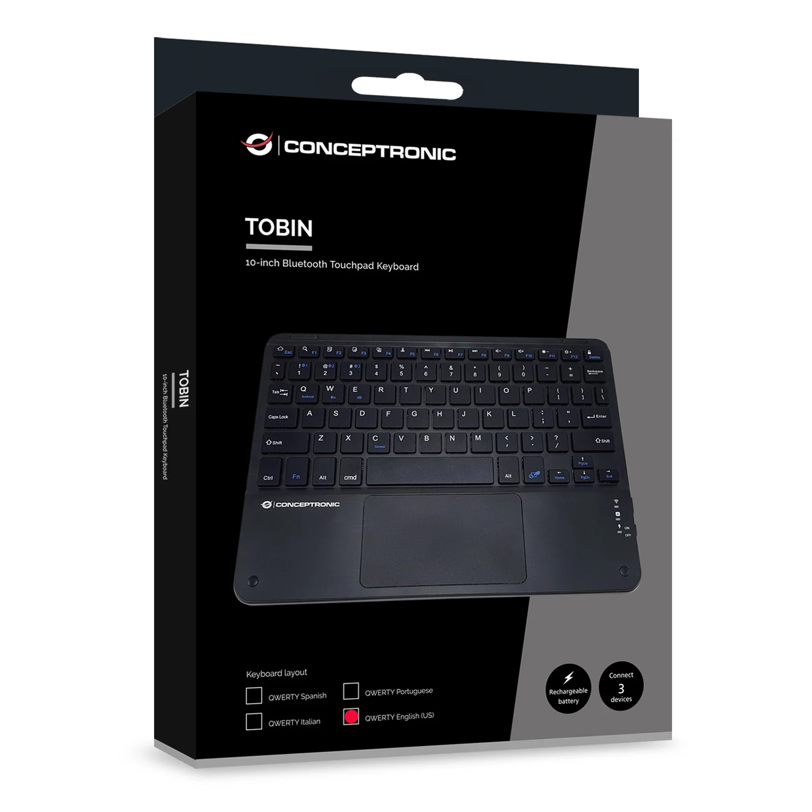 Conceptronic TOBIN01BUS clavier Universel Bluetooth QWERTY Anglais américain Noir