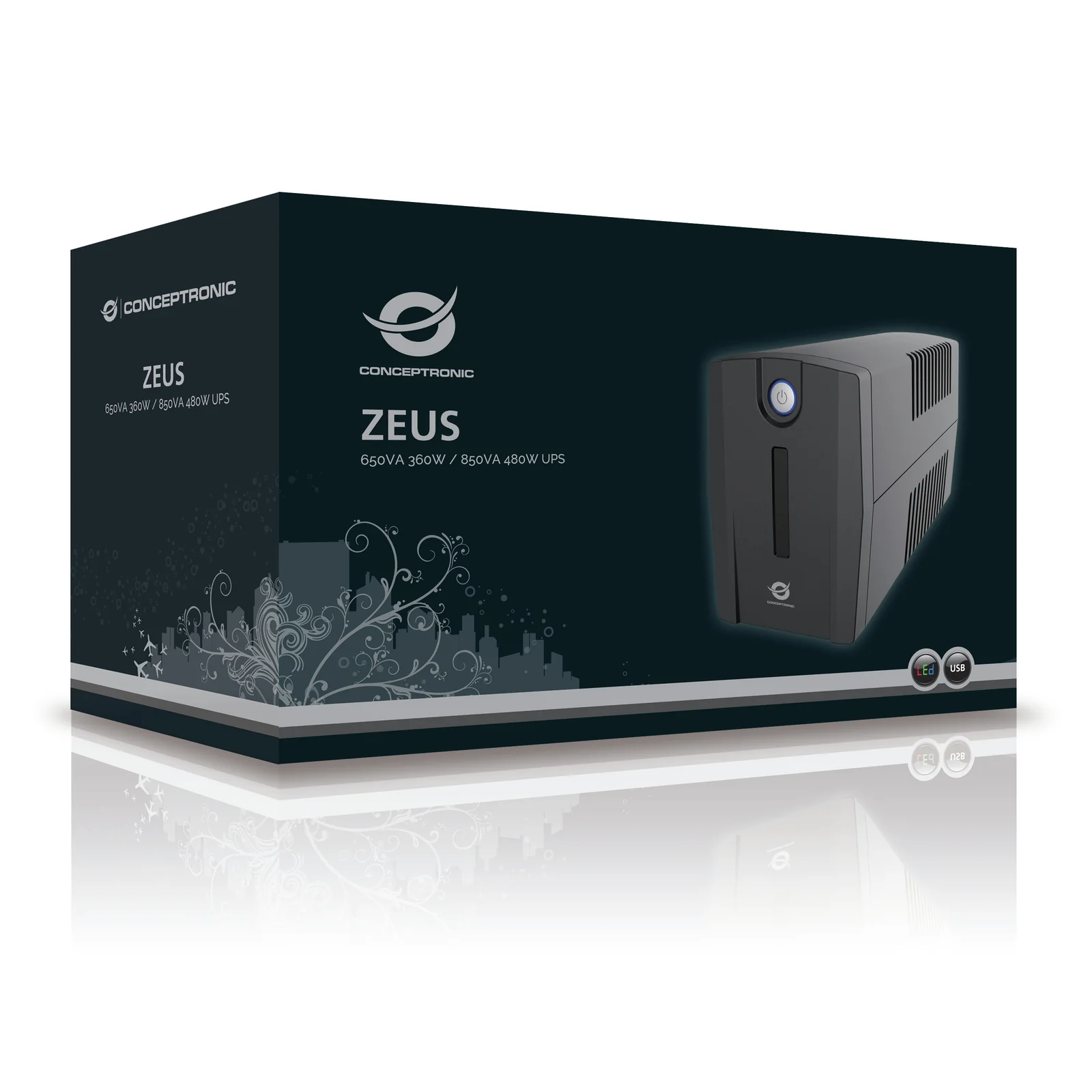 Conceptronic ZEUS01ES alimentation d'énergie non interruptible Interactivité de ligne 0,65 kVA 360 W 2 sortie(s) CA