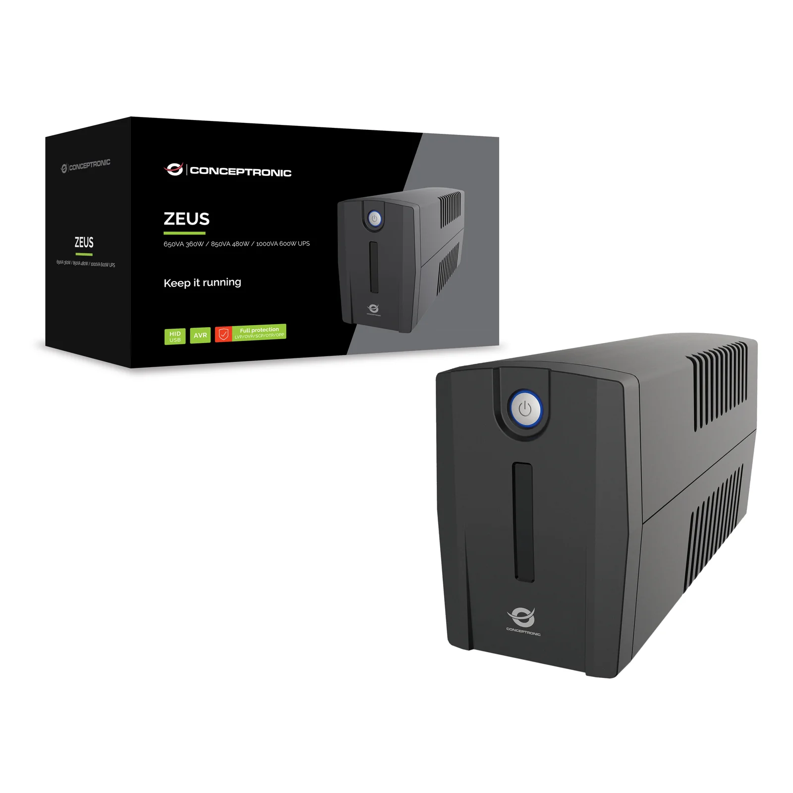 Conceptronic ZEUS01G alimentation d'énergie non interruptible Interactivité de ligne 0,65 kVA 360 W 2 sortie(s) CA