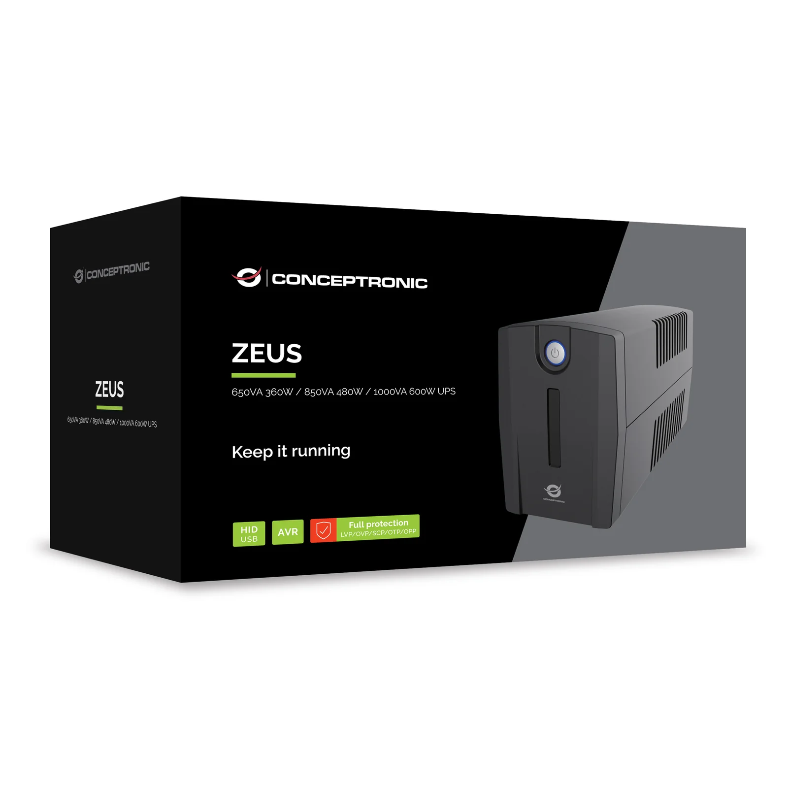 Conceptronic ZEUS01G alimentation d'énergie non interruptible Interactivité de ligne 0,65 kVA 360 W 2 sortie(s) CA