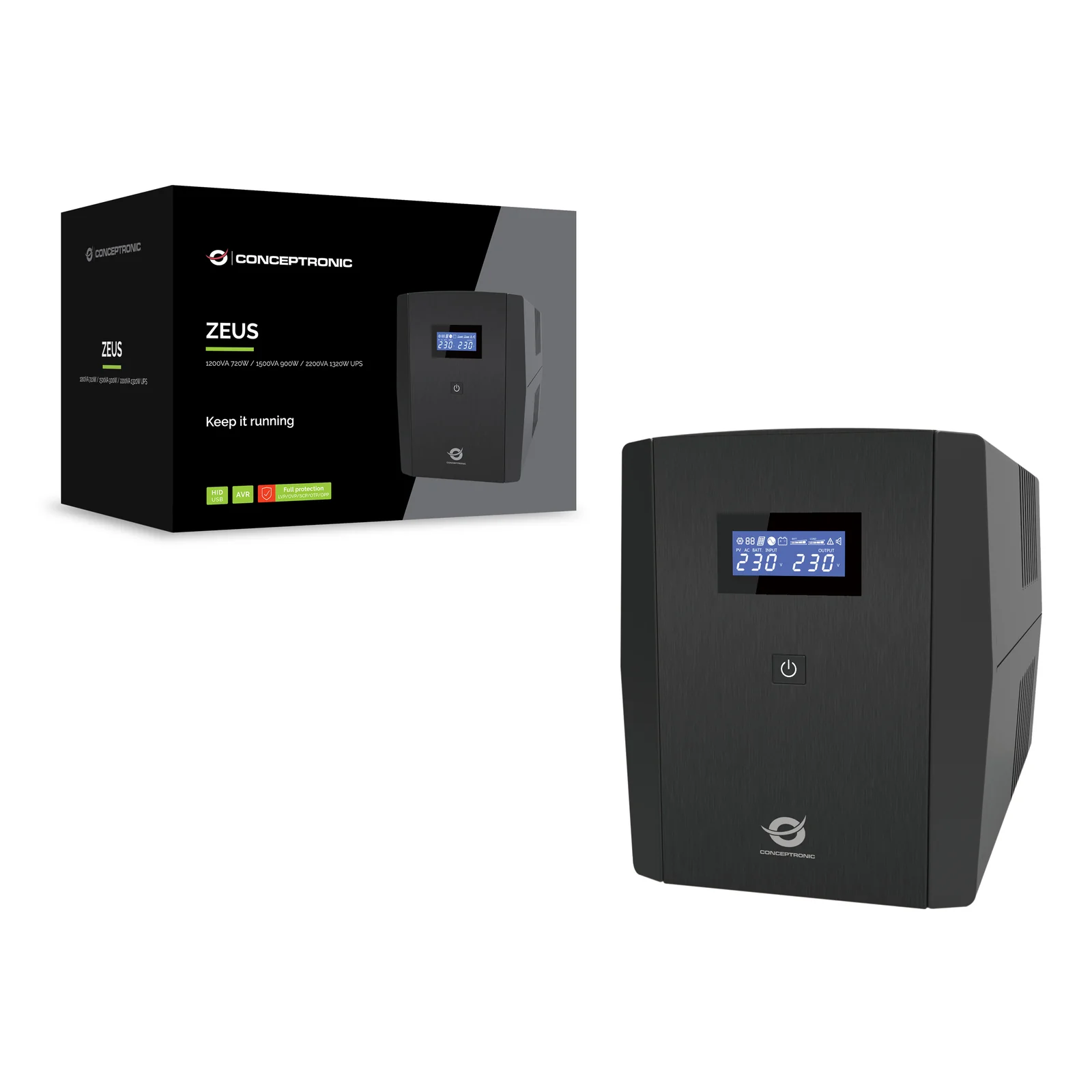 Conceptronic ZEUS03G alimentation d'énergie non interruptible Interactivité de ligne 1,2 kVA 720 W 4 sortie(s) CA