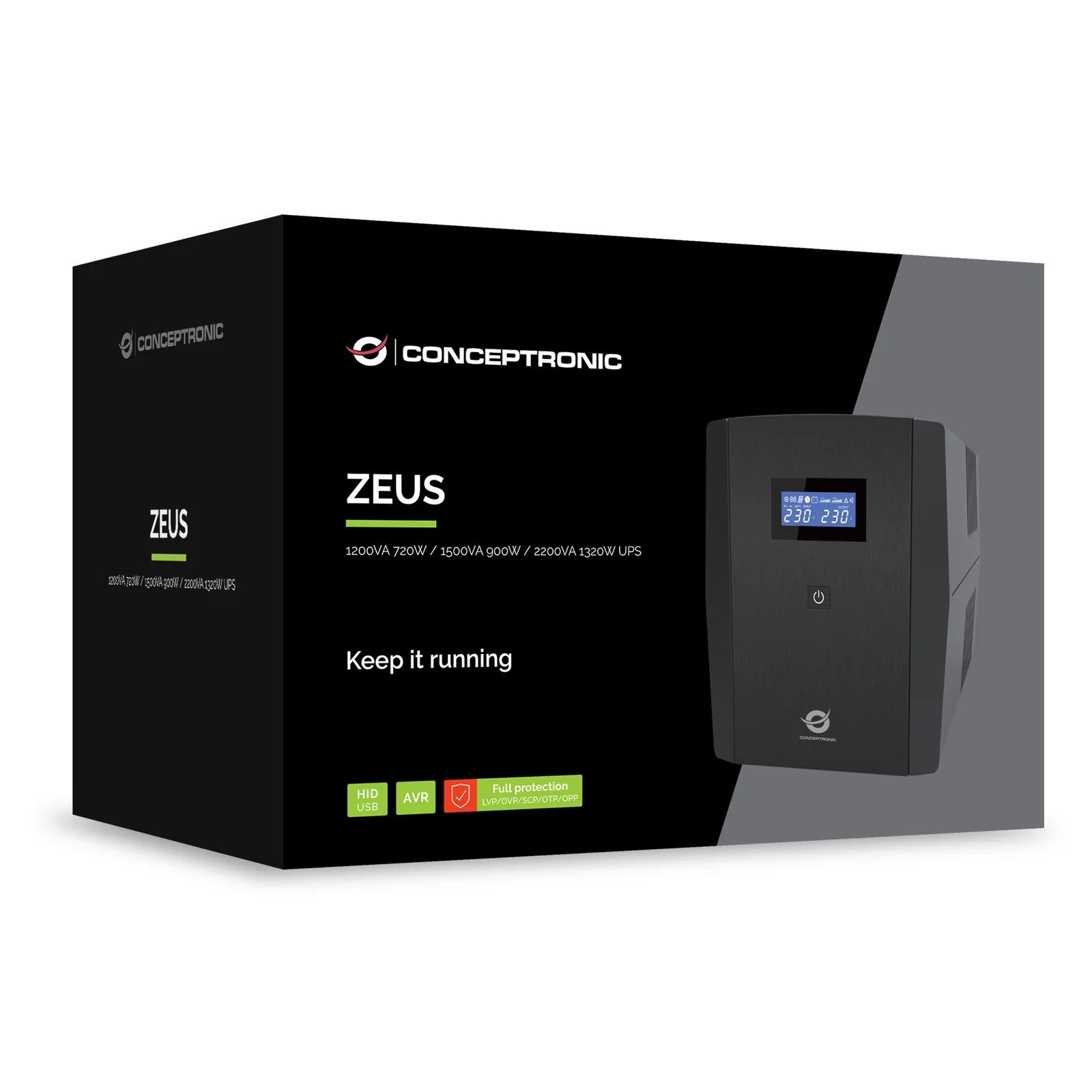 Conceptronic ZEUS03G alimentation d'énergie non interruptible Interactivité de ligne 1,2 kVA 720 W 4 sortie(s) CA