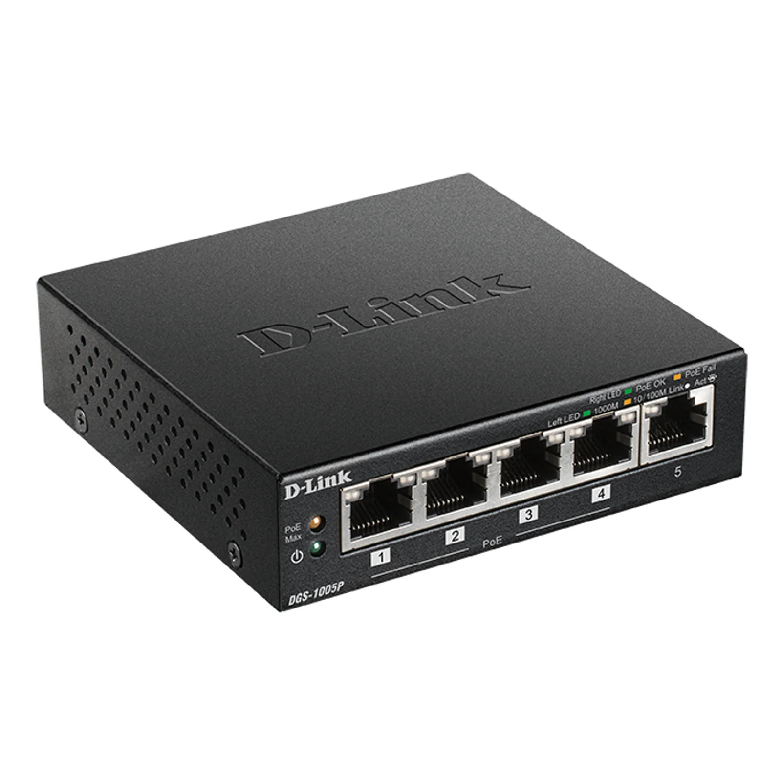 D-Link DGS-1005P/E commutateur réseau Non-géré Gigabit Ethernet (10/100/1000) Connexion Ethernet, supportant l'alimentation via ce port (PoE) Noir